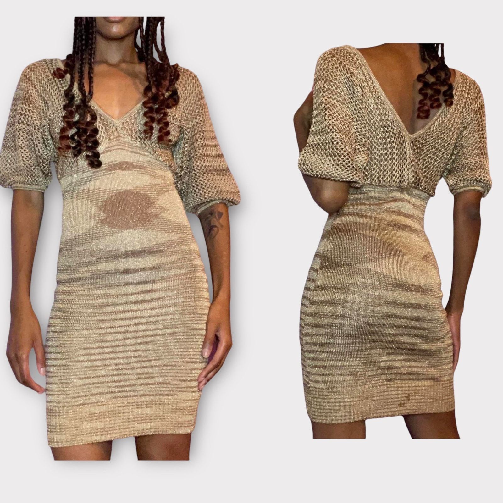 Bebe Vintage Y2K Shimmery crochet Body-con Mini Dress XS