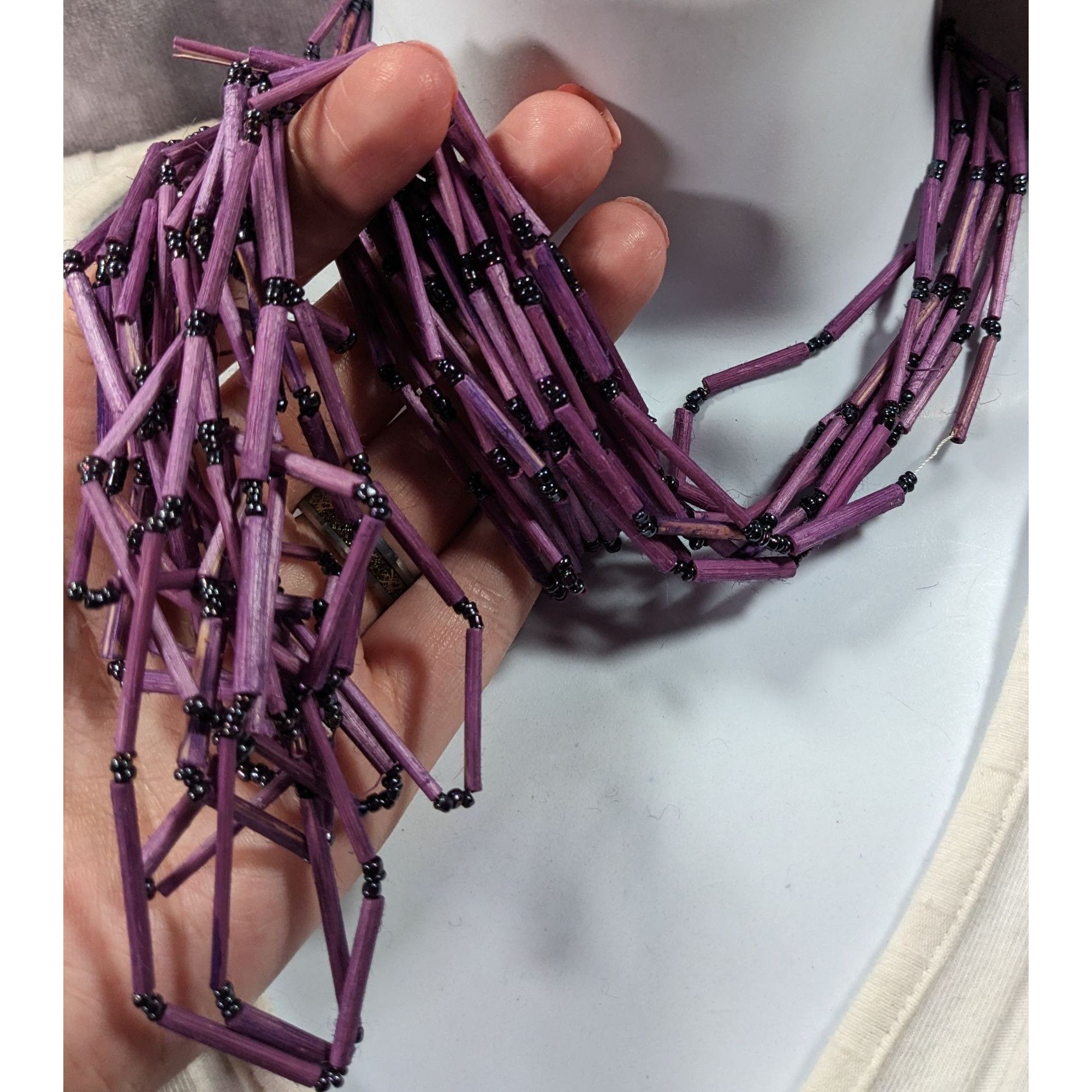 Other Vintage Bohemian Purple Wood And Glass Beaded Multistrand Ne Size ONE SIZE - 4 Thumbnail