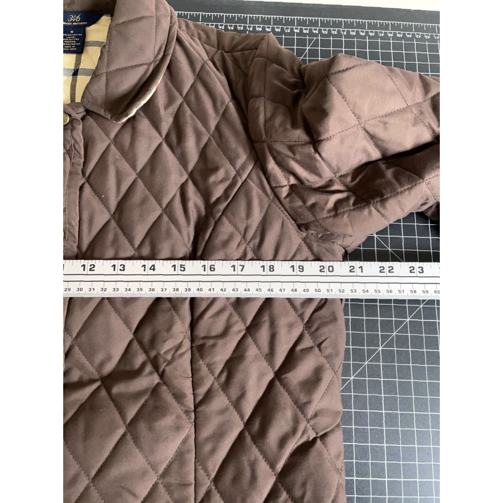 Brooks Brothers Brooks Brothers Women's Jacket 10 Brown Cream Check Quilted Lining Snap Button Polyester Size L / US 10 / IT 46 - 6 Thumbnail