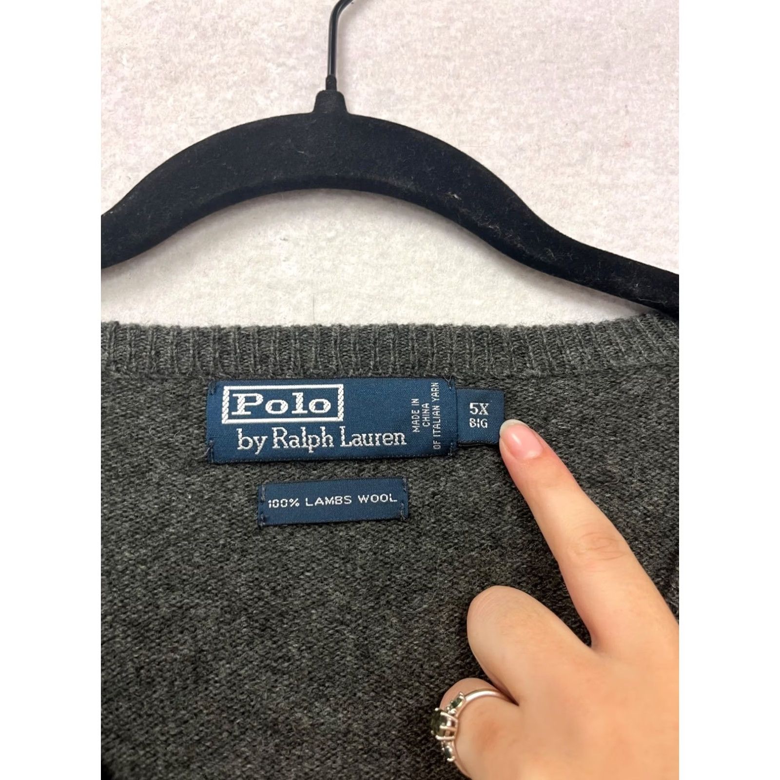 Polo Ralph Lauren Polo Ralph Lauren Sweater V-Neck 5X Lambswool Charcoal Grey Mens Pullover Knit Logo Long Sleeve Regular Vintage No Size US XXL / EU 58 / 5 - 3 Thumbnail