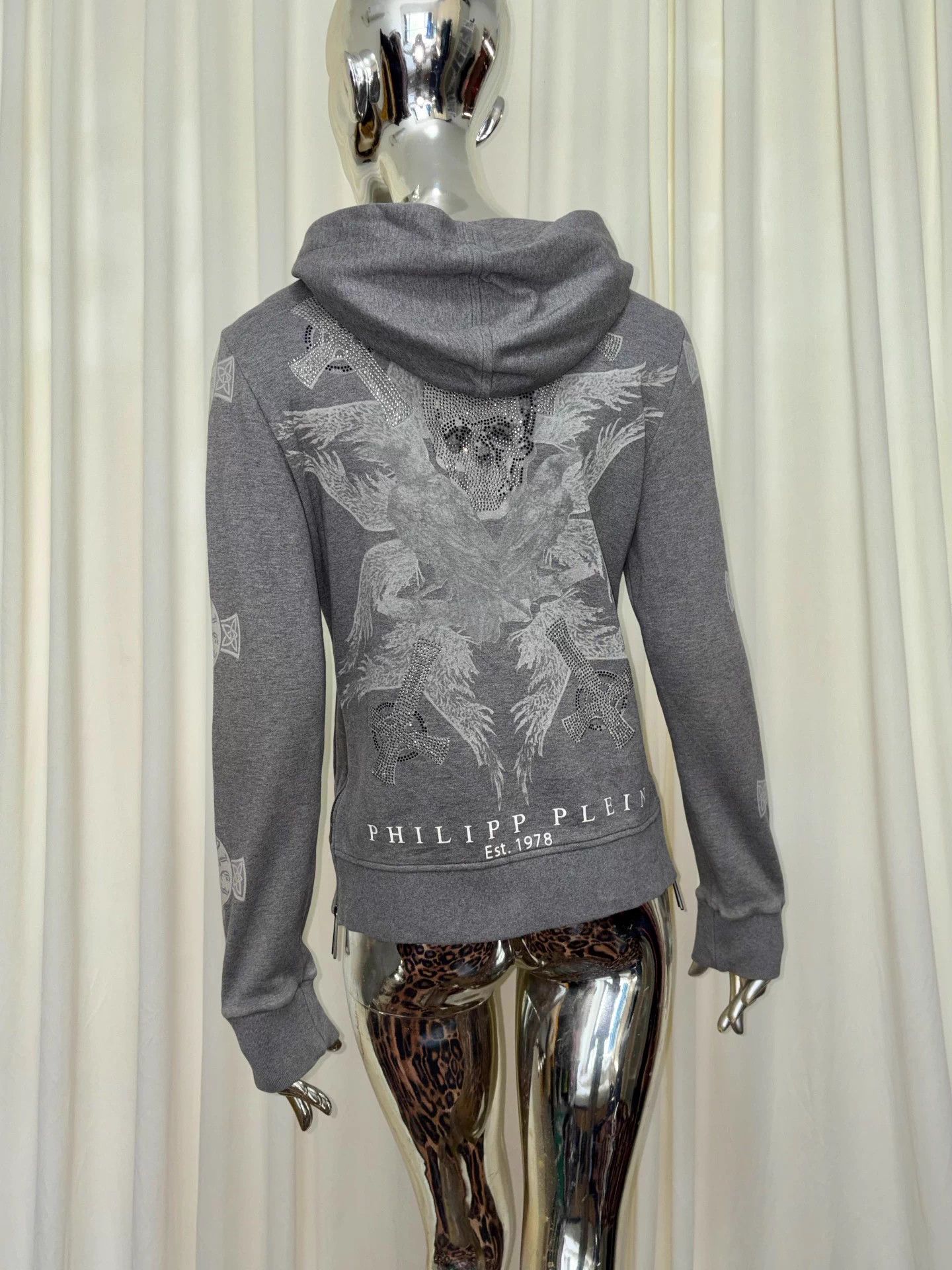 Philipp Plein PP Men's Gray Limited Skull Sanskrit Zip Rivet Hooded Jkt Size US M / EU 48-50 / 2 - 2 Thumbnail