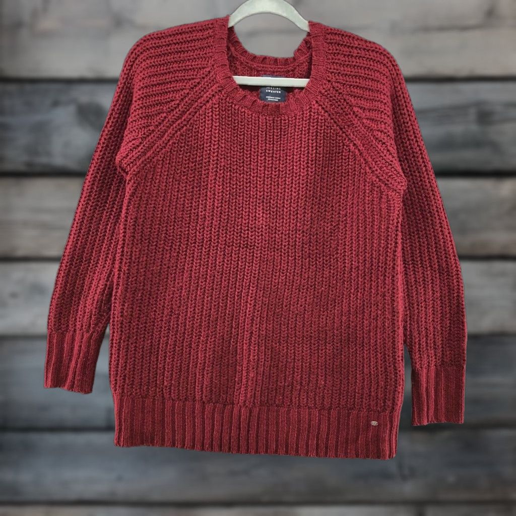 American Eagle Outfitters American Eagle Womens M Crewneck Wine Red Jegging Sweater Chunky Knit Size M / US 6-8 / IT 42-44 - 1 Thumbnail