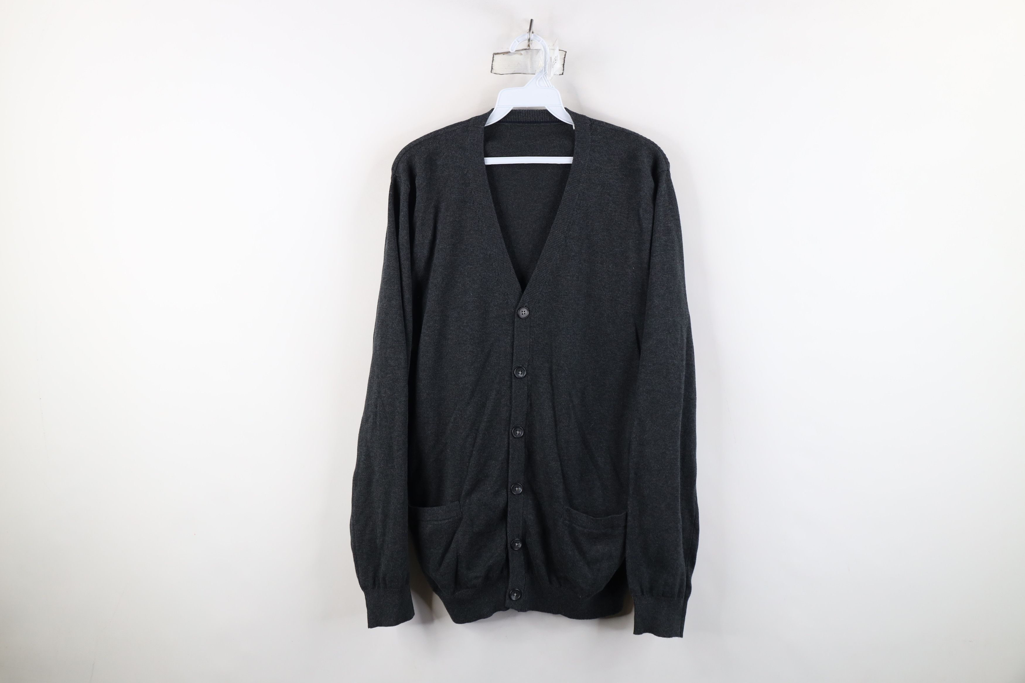 Vintage Vintage 90s Y2K Streetwear Cotton Knit Cardigan Sweater Gray Size US L / EU 52-54 / 3 - 1 Thumbnail
