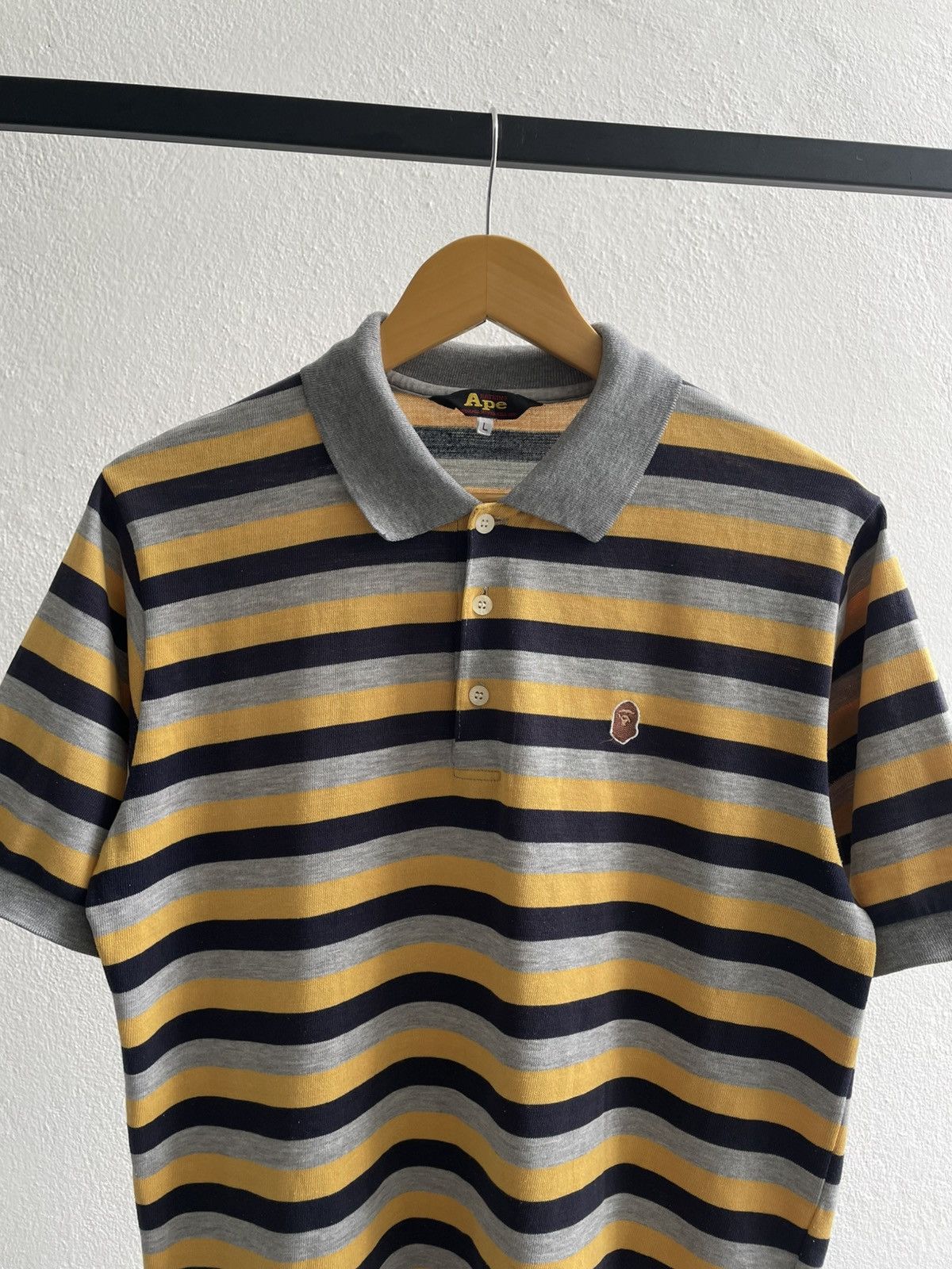 Bape A Bathing Ape Embroiderd Ape Logo Striped Polo Shirts Size US L / EU 52-54 / 3 - 3 Thumbnail