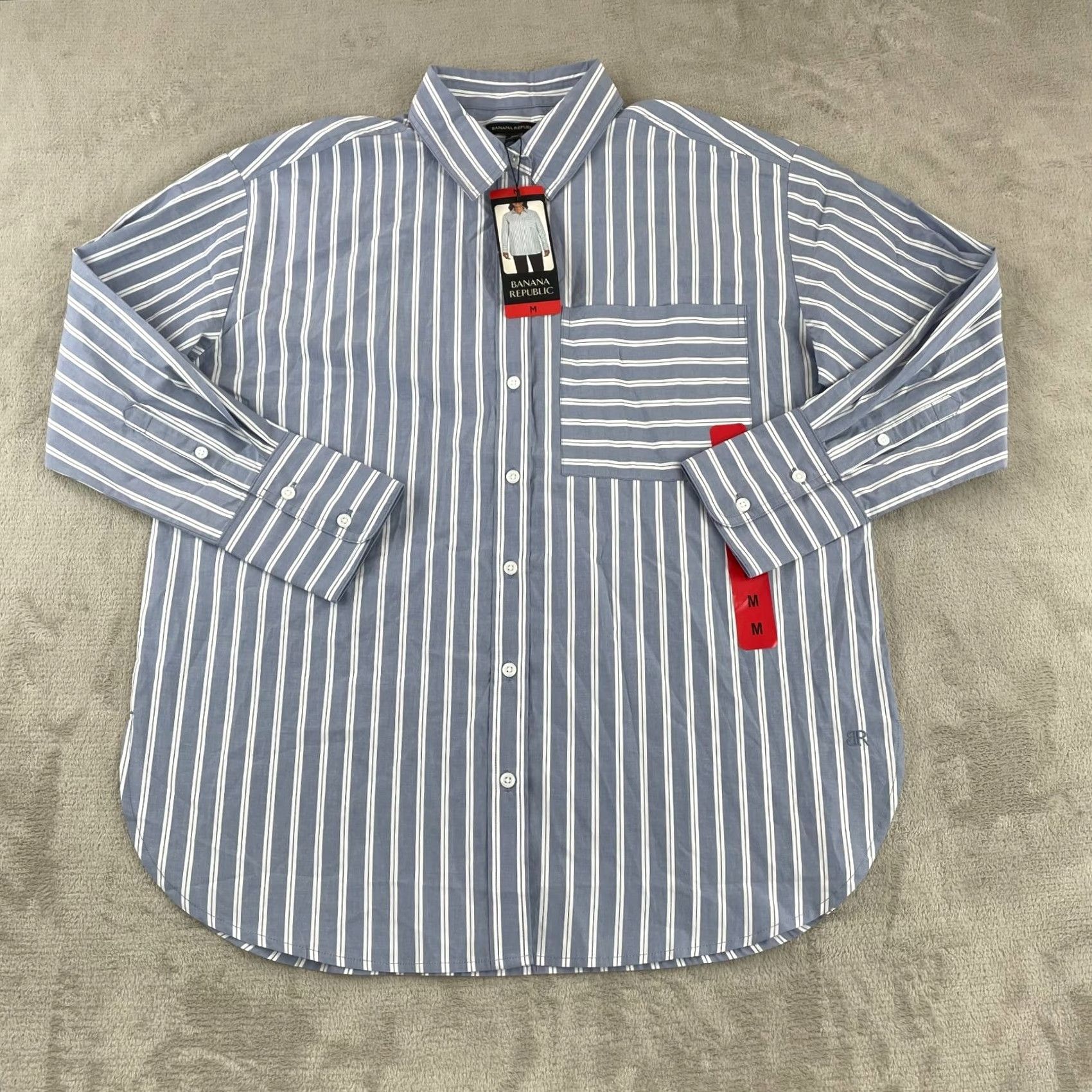 Banana Republic Banana Republic Shirt Men Medium Blue Striped Long Sleeve Office Preppy NWT Size US M / EU 48-50 / 2 - 3 Thumbnail