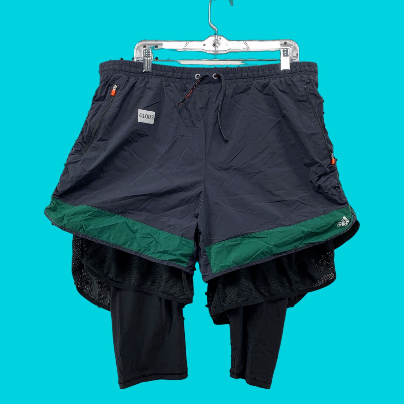 Adidas Adidas Running Shorts Mens XL Blue Green Compression Lined Zip Pockets Size US 36 / EU 52 - 1 Thumbnail