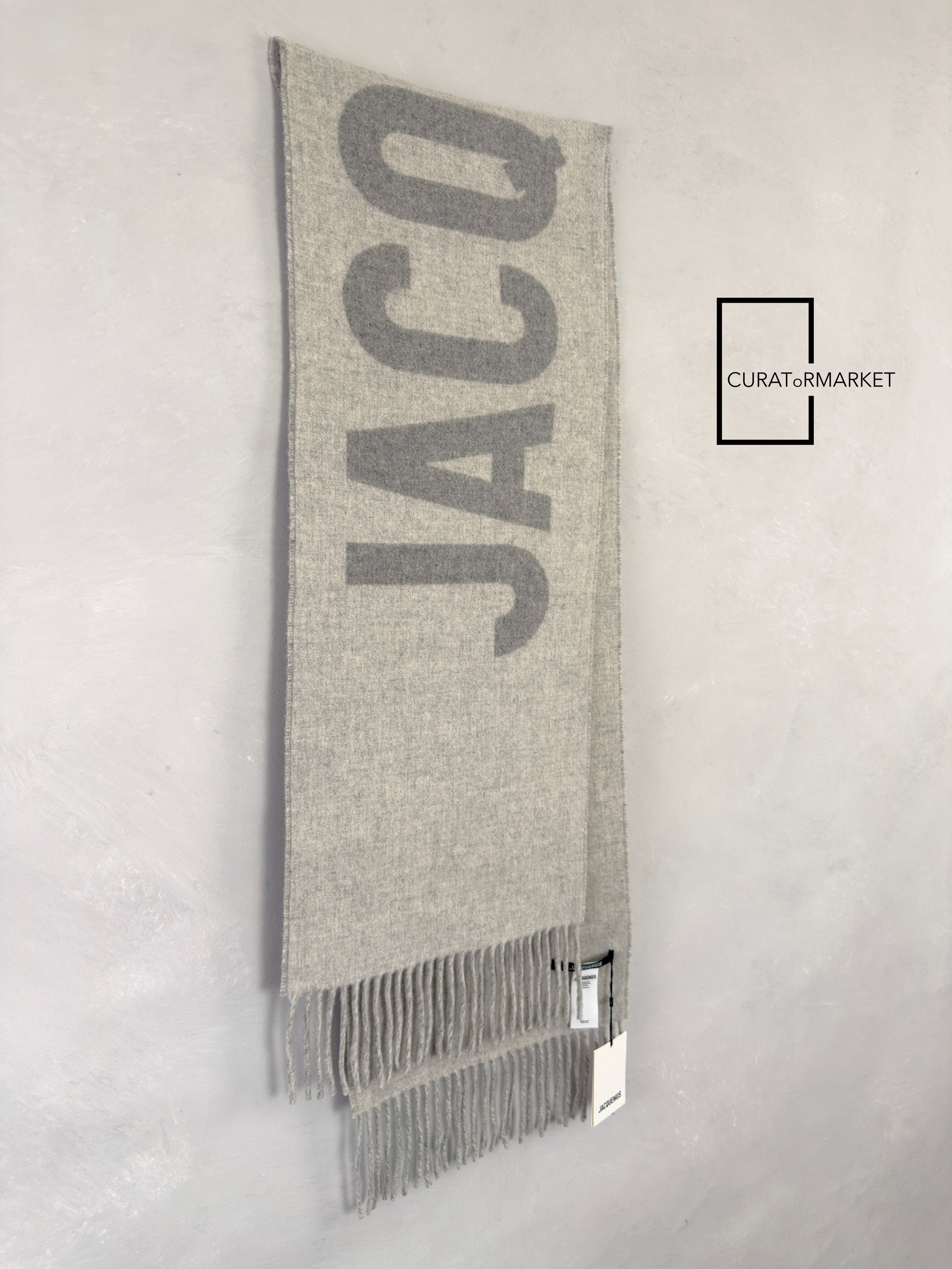 Jacquemus Contrast Iconic Logo Felted Wool Gray Scarf FW25 Le Palmier Size ONE SIZE - 3 Thumbnail