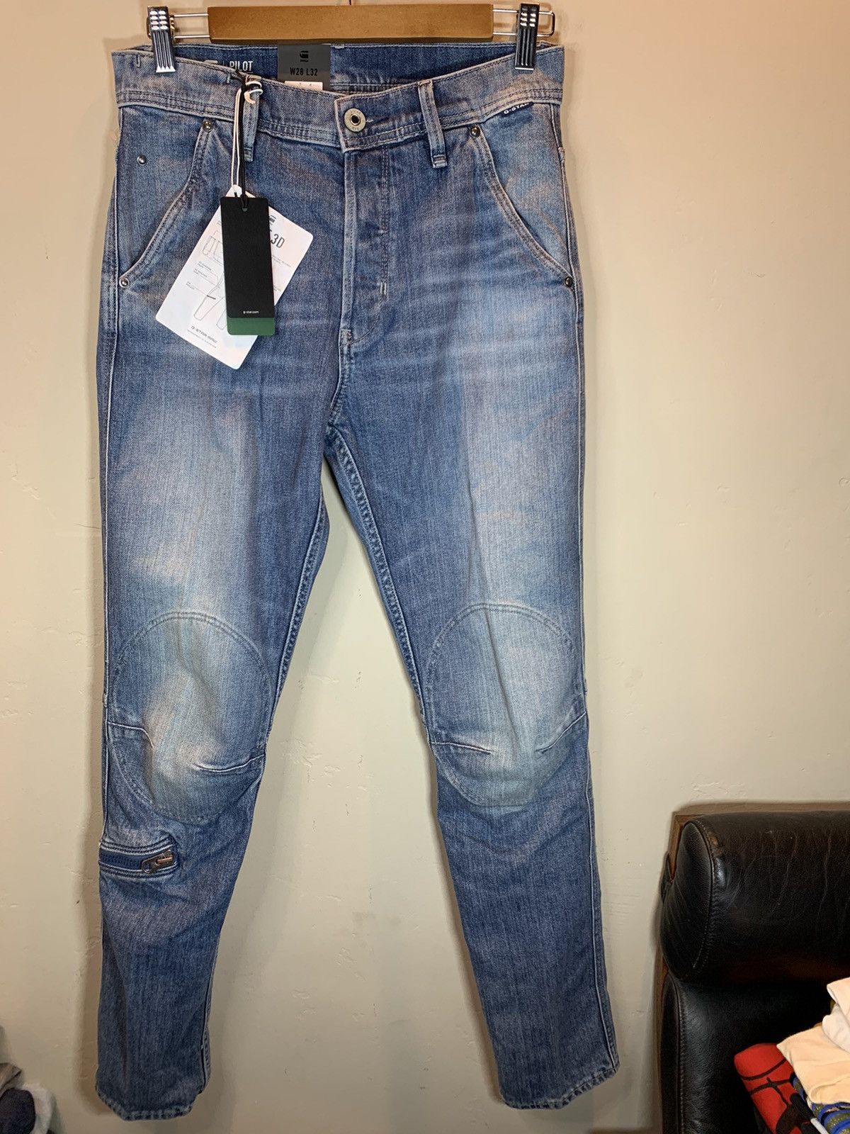 Designer × G-Star RARE New G-Star Raw Pilot 3D Slim Zip Knee Faded Denim Jeans Size US 28 / EU 44 - 1 Thumbnail