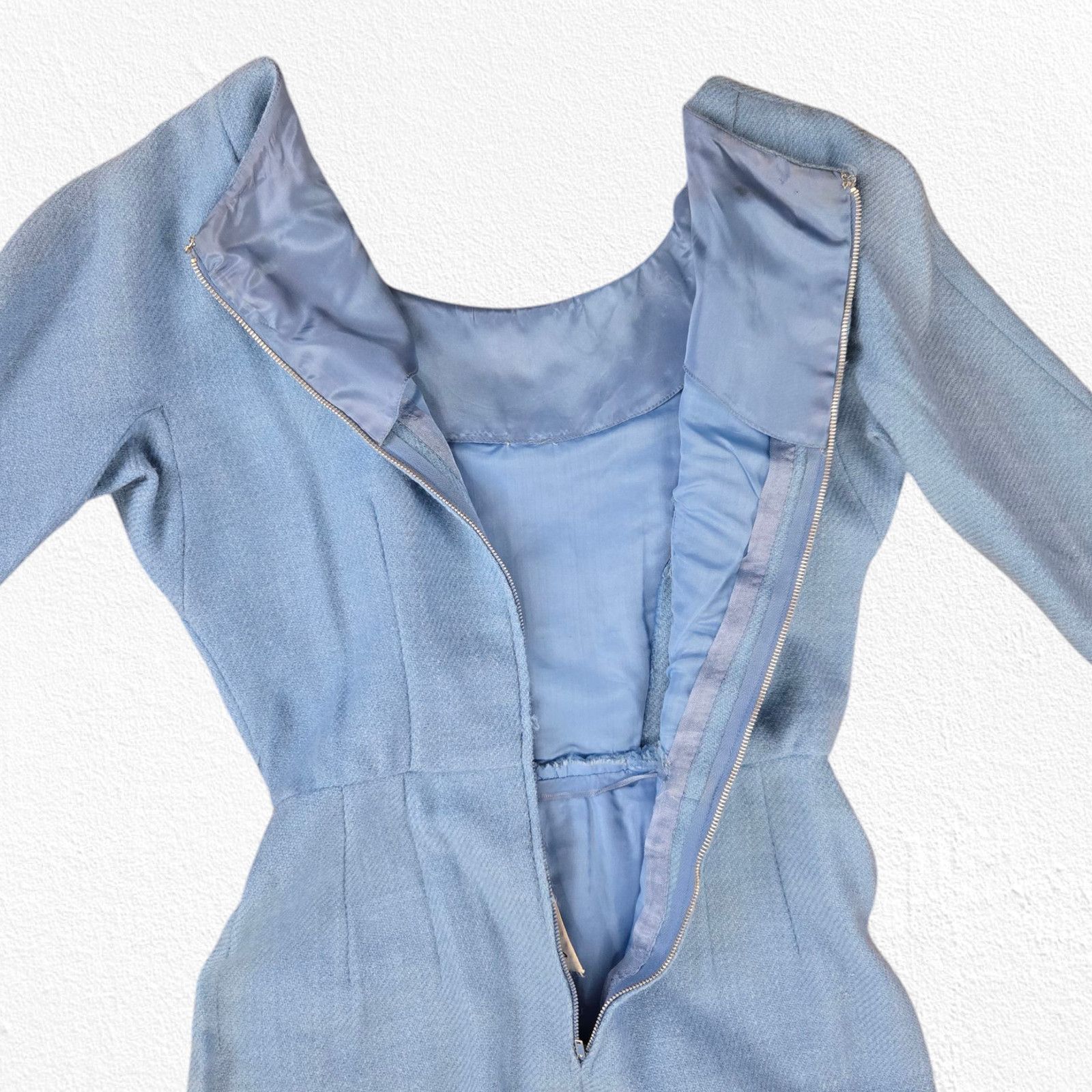 Vintage 50s Light Blue USA Union Made Rockabilly Wool Dress Size 2 Size XS / US 0-2 / IT 36-38 - 15 Thumbnail