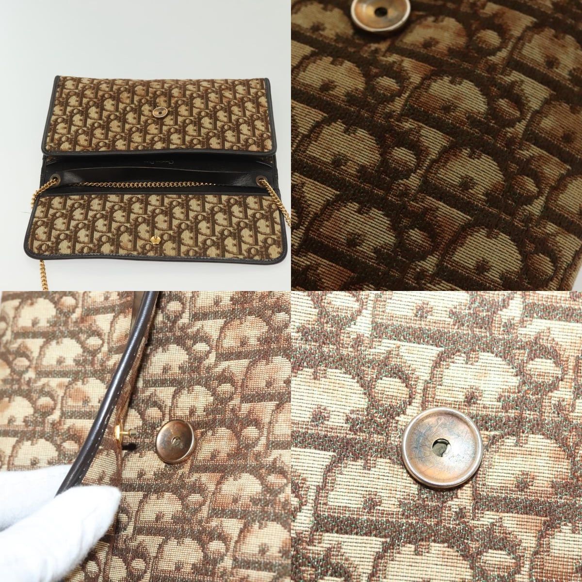 Dior DIOR Trotter Canvas Chain Shoulder Bag Brown Gold Size ONE SIZE - 11 Thumbnail