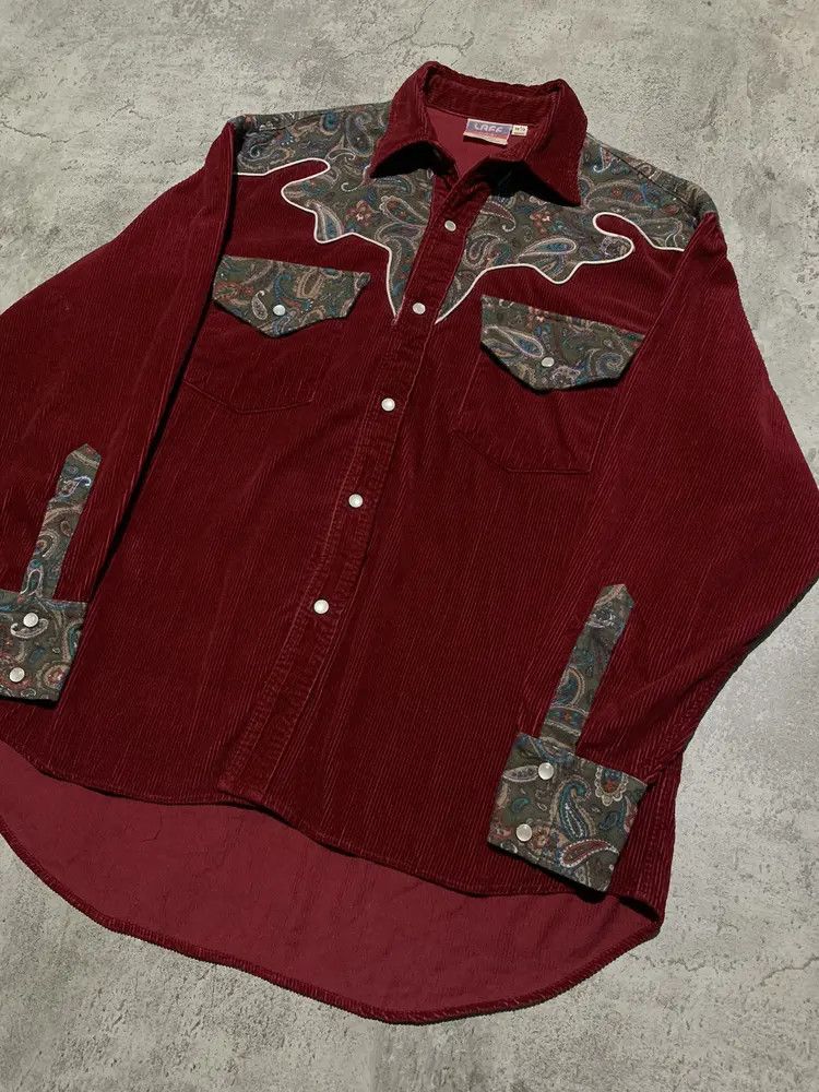Vintage LAFF USA western paisley corduroy shirt marroon Size US M / EU 48-50 / 2 - 3 Thumbnail