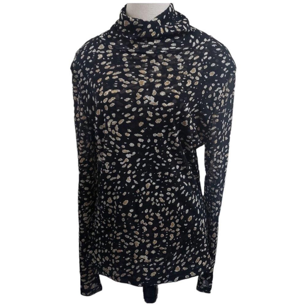 Designer CT1685 Paris Hues Mock Neck Black & Tan Top XL Size XL / US 12-14 / IT 48-50 - 1 Thumbnail