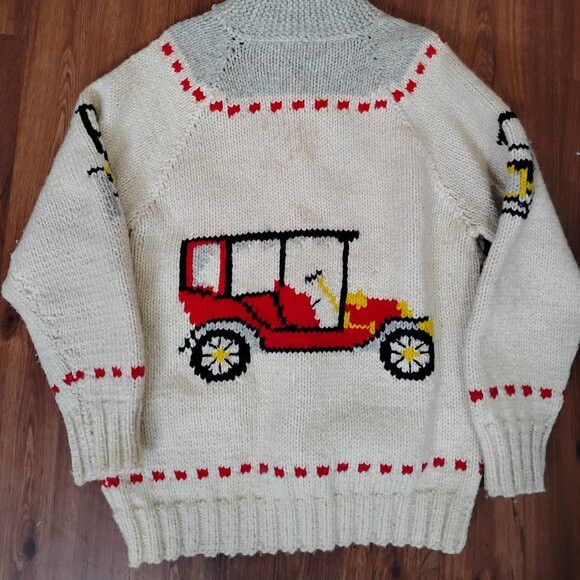 Other Vintage 60s Antique Race Car Cowichan Cardigan Sweater Size US L / EU 52-54 / 3 - 4 Thumbnail