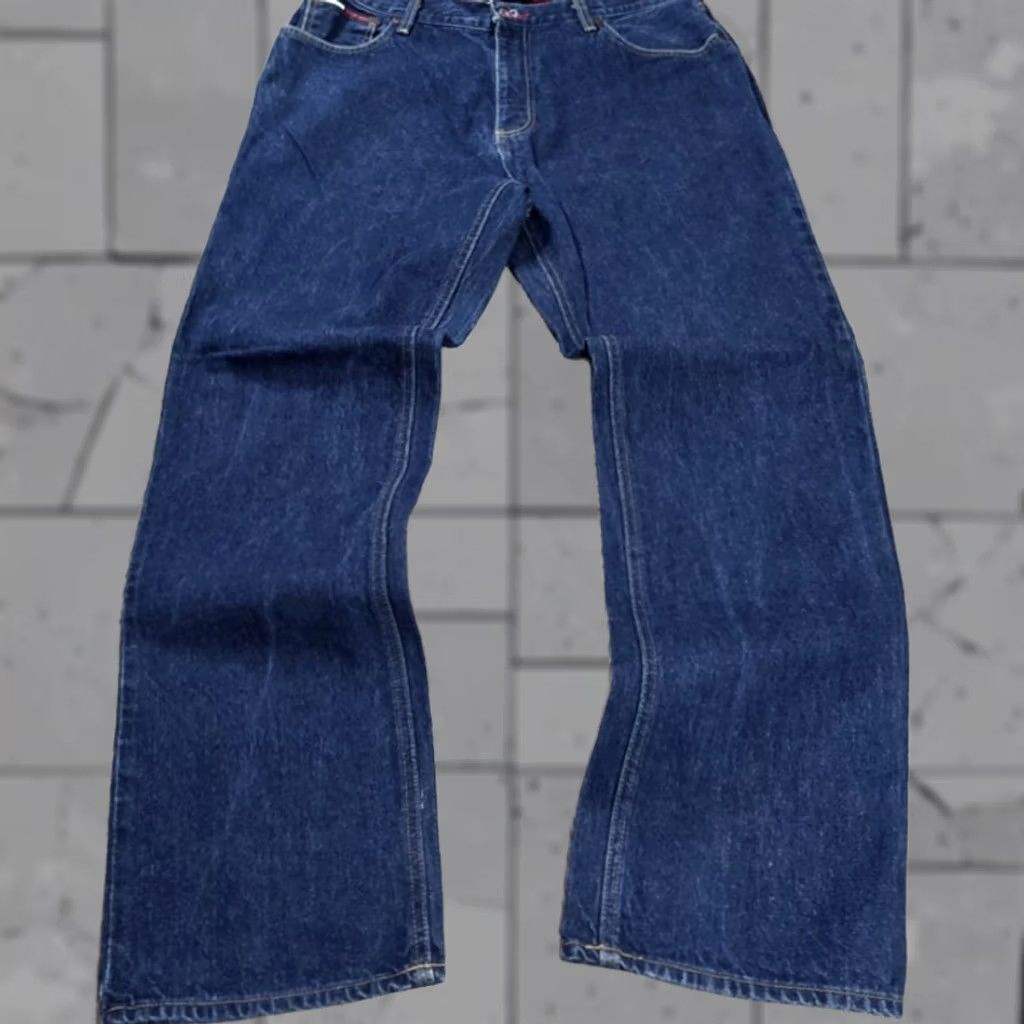 Tommy Hilfiger VTG Tommy Hilfiger Jeans Wide Leg Mens 34x32 Dark Flag 90s Grunge Hip Hop Jeans Boys? Size US 34 / EU 50 - 1 Thumbnail