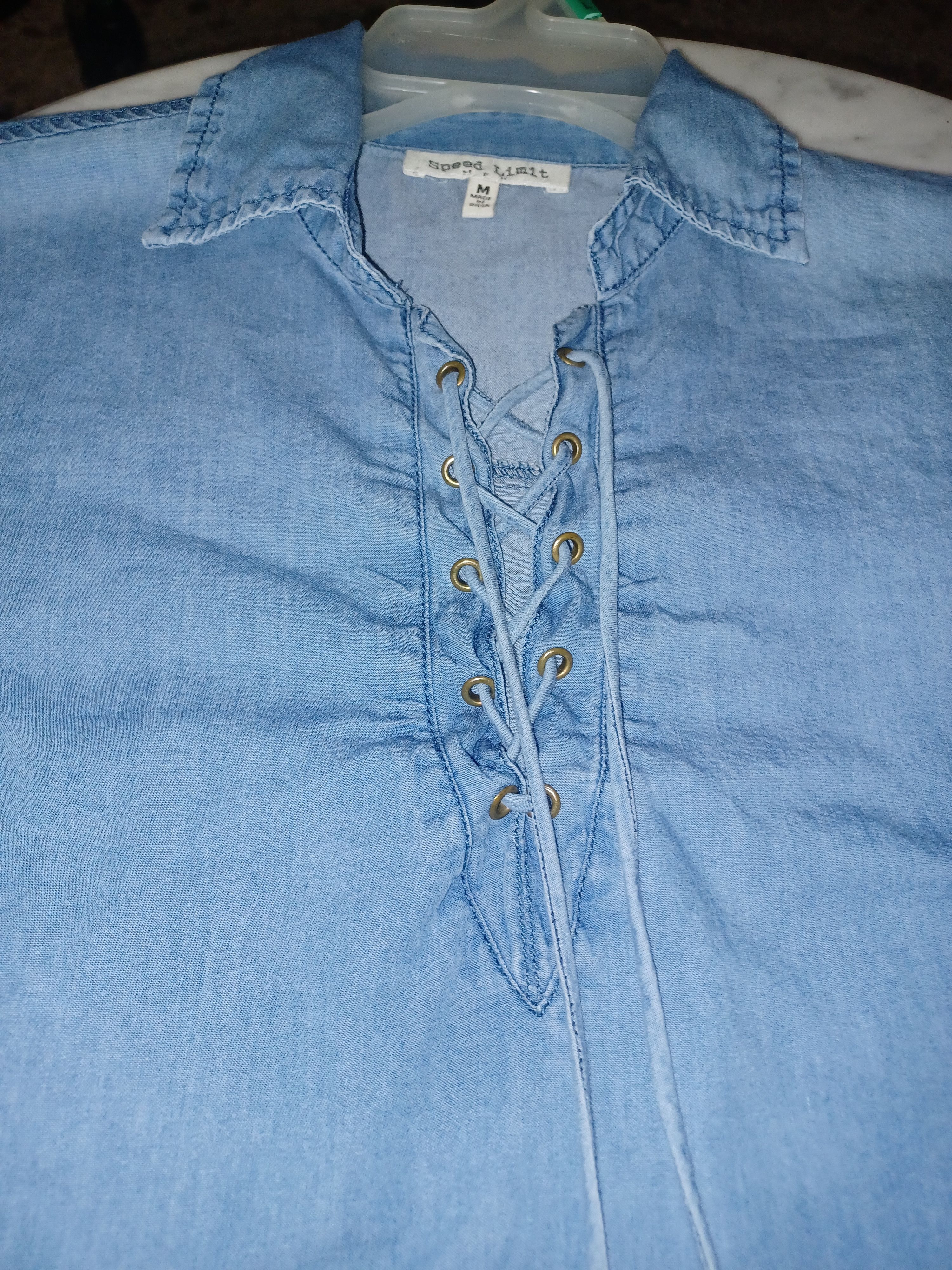 Other Speed Limit Women's Chambray Blouse Medium Blue Size M / US 6-8 / IT 42-44 - 4 Thumbnail