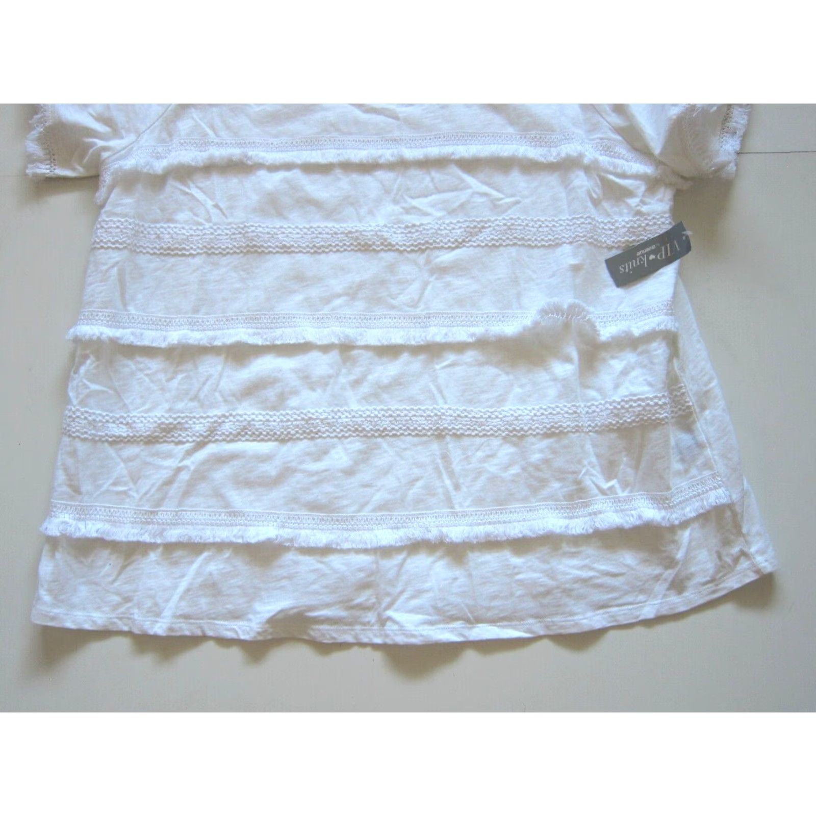 Avenue Avenue VIP Knits Blouse Shirts 22/24 White Fringe Short Sleeve Peasant 100% Cotton NWT Women Size 3XL / US 20-22 - 8 Thumbnail