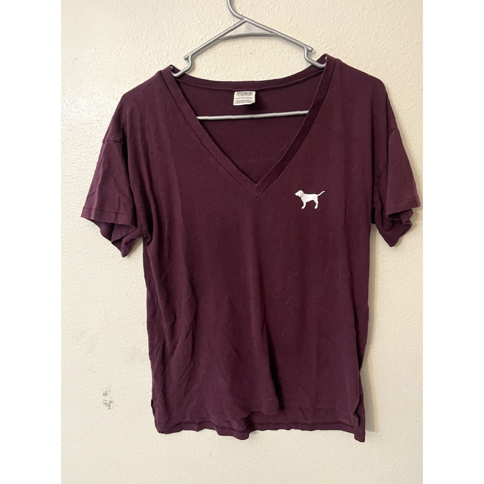 Victoria's Secret Victoria's Secret PINK T-Shirt V-Neck Maroon Color Short Sleeve XS Cotton Women Regular Casual Size XS / US 0-2 / IT 36-38 - 2 Thumbnail