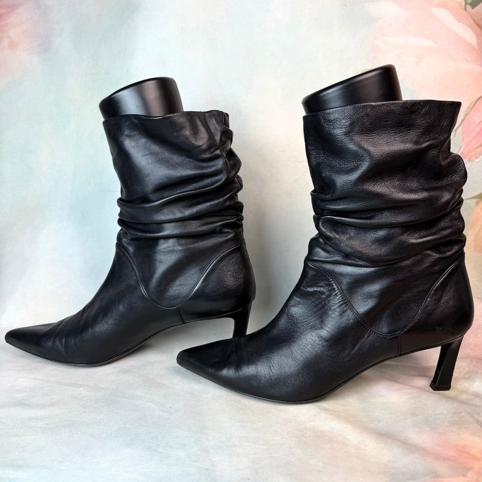 Stuart Weitzman Stuart Weitzman Black Leather Mid Calf Slouch Pointed Boots Size US 10 / IT 40 - 3 Thumbnail