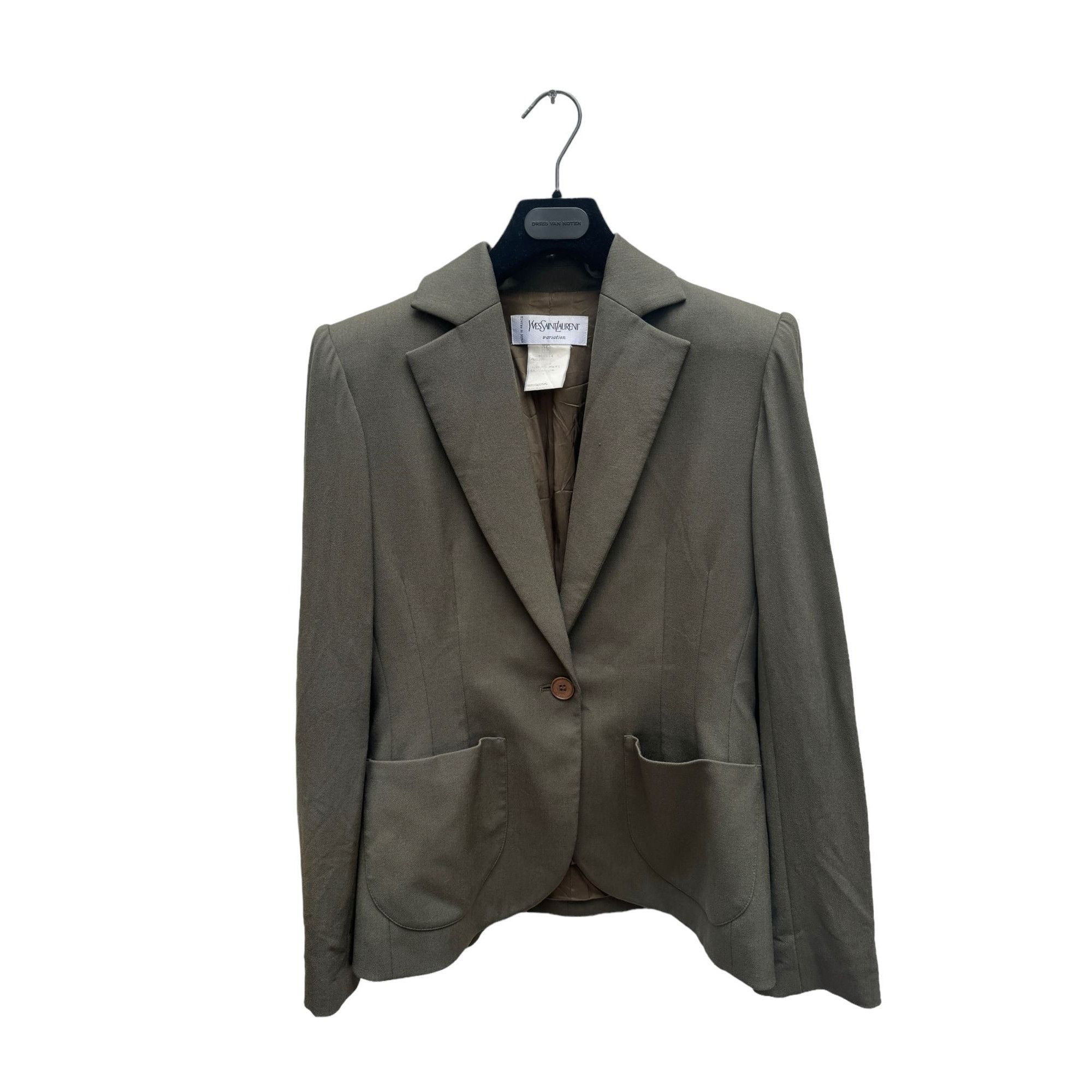 image of YVES Saint Laurent Vintage Kaki Wool Blazer Jacket, Women's (Size Small)