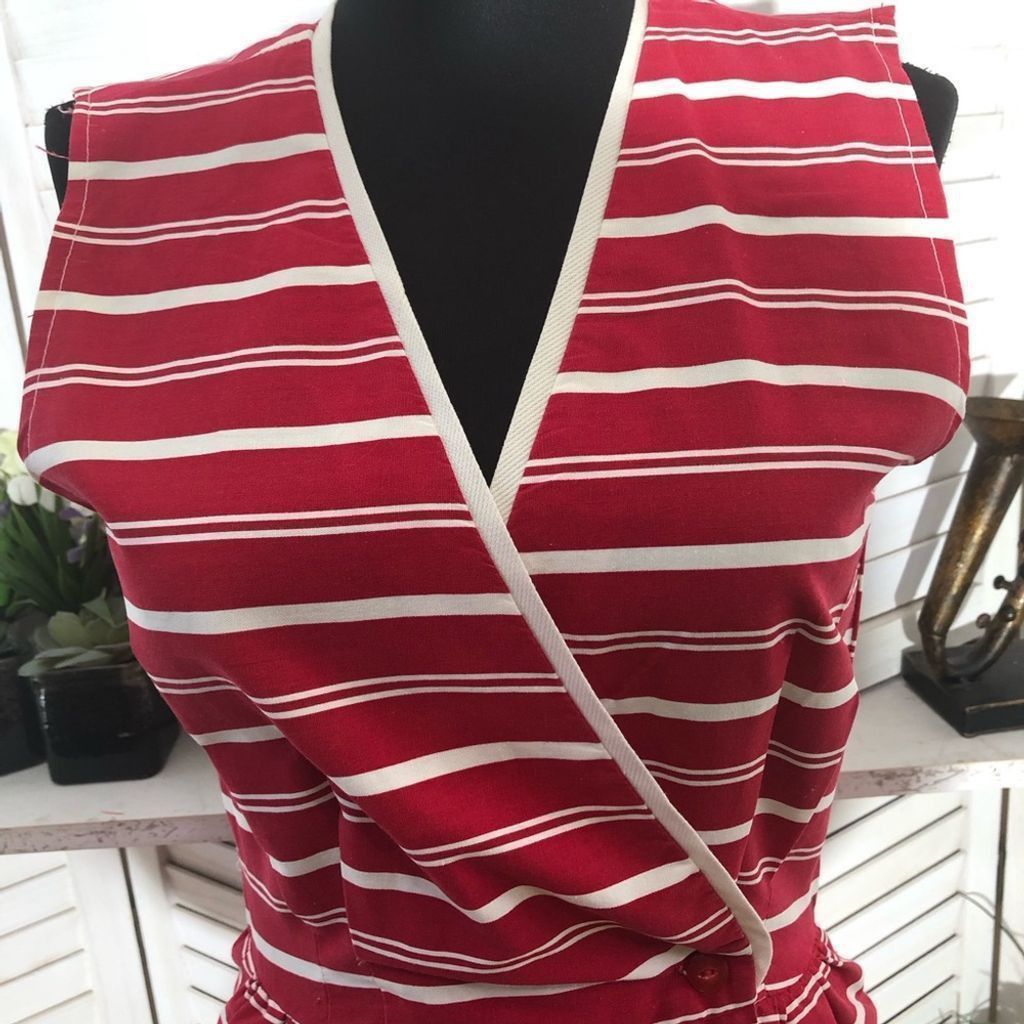 Vintage 80s red white full 50s Lucy nautical cotton midi dress S Size S / US 4 / IT 40 - 7 Thumbnail