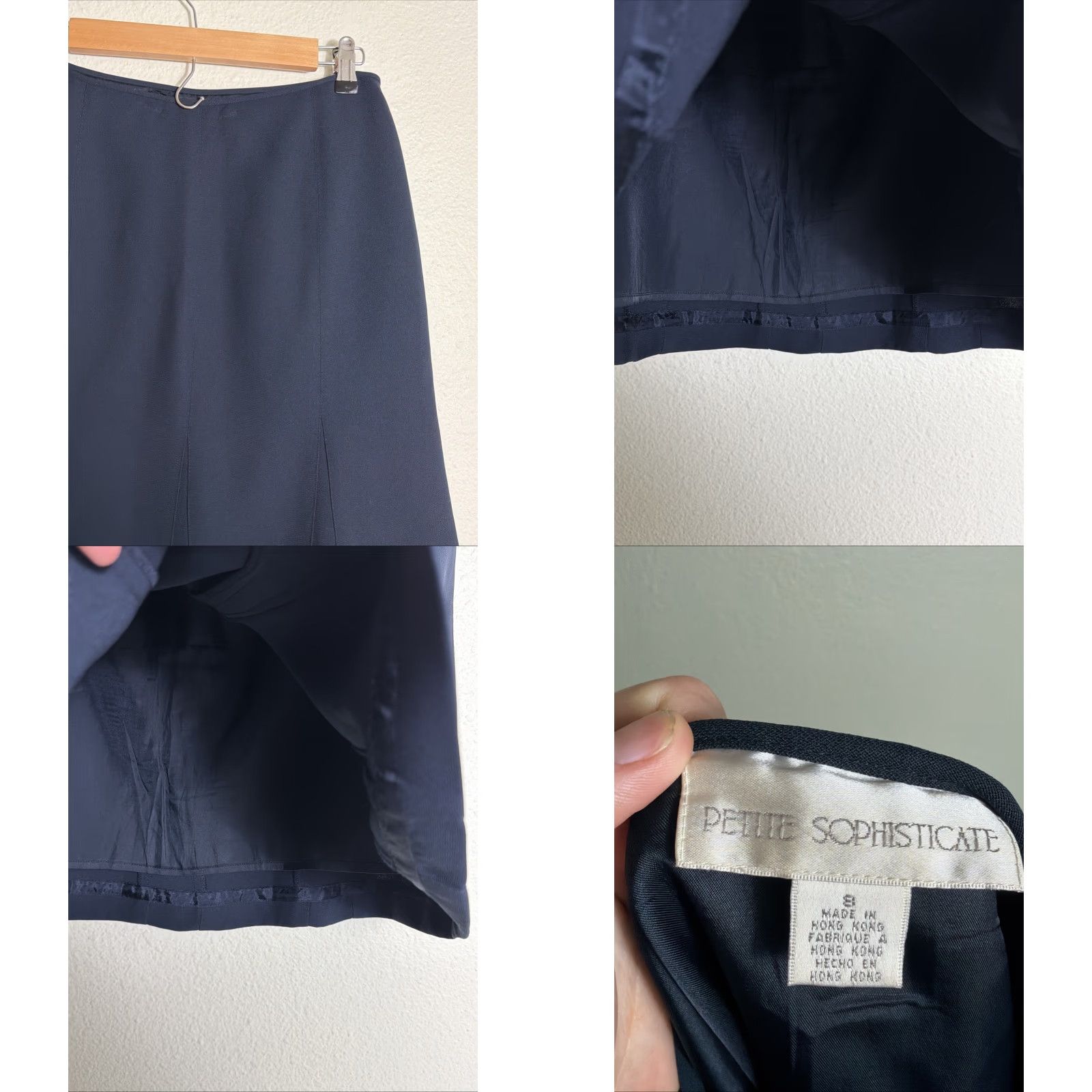 Vintage VINTAGE Y2K Petite Sophisticate Women’s 8P Navy Blue Acetate Flare Skirt 28x23 Size 30" / US 8 / IT 44 - 9 Thumbnail