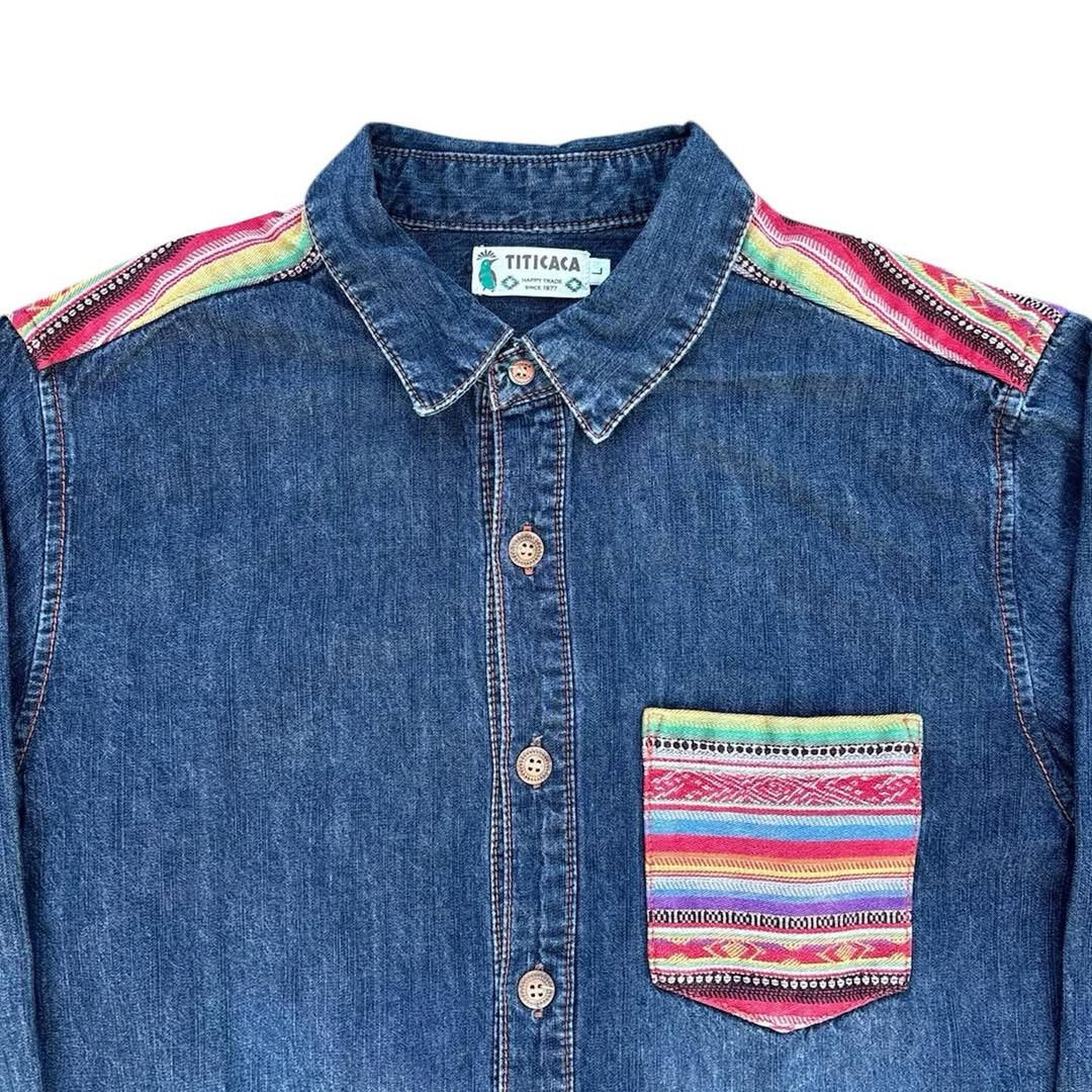 Japanese Brand Titicaca Mexican Pattern Pocket Denim Shirt Size US L / EU 52-54 / 3 - 2 Thumbnail