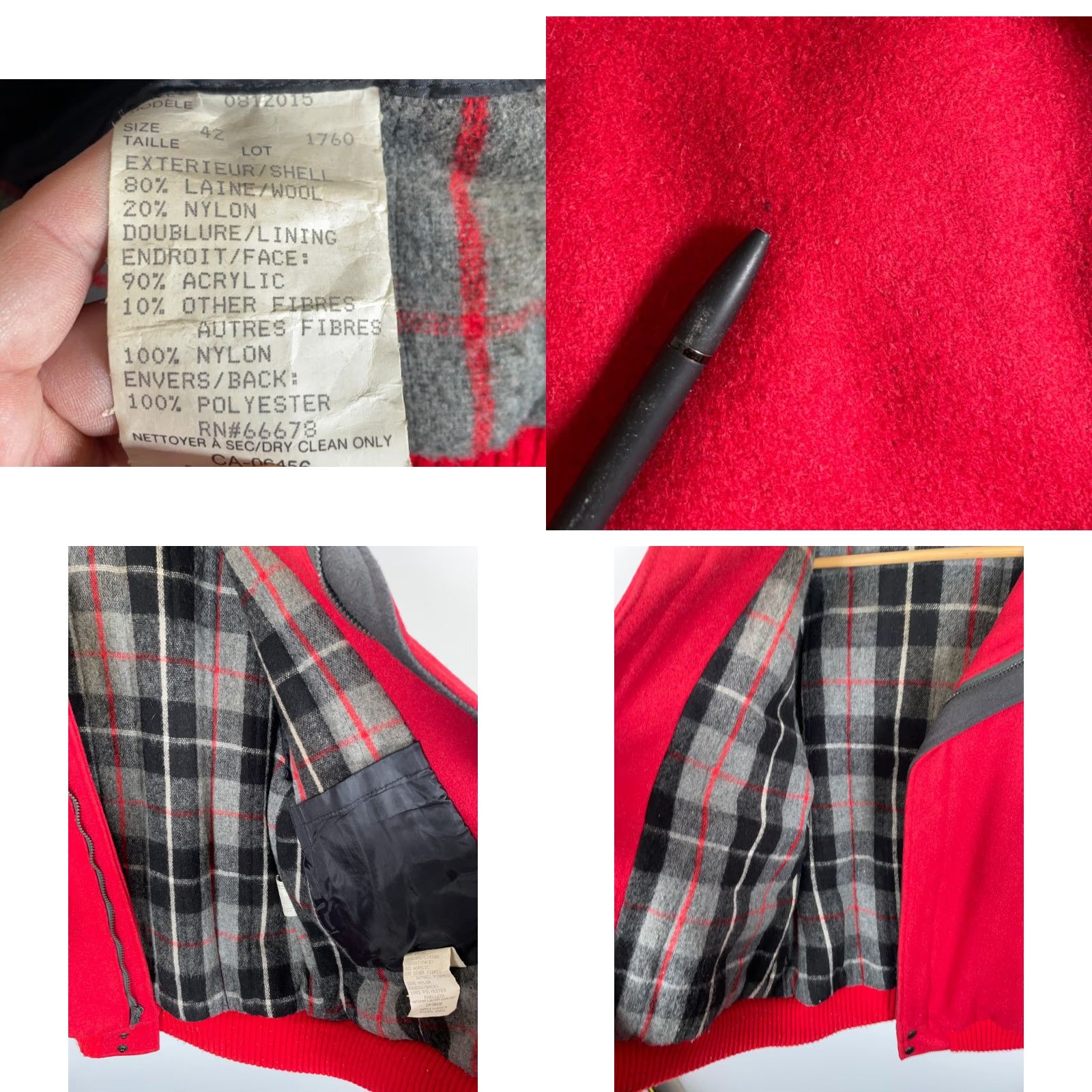 ASH VINTAGE DASH Wool Bomber Jacket Men’s 42 Large Red Zip Up Flannel Lining Canada Made Jacket Size US L / EU 52-54 / 3 - 8 Thumbnail
