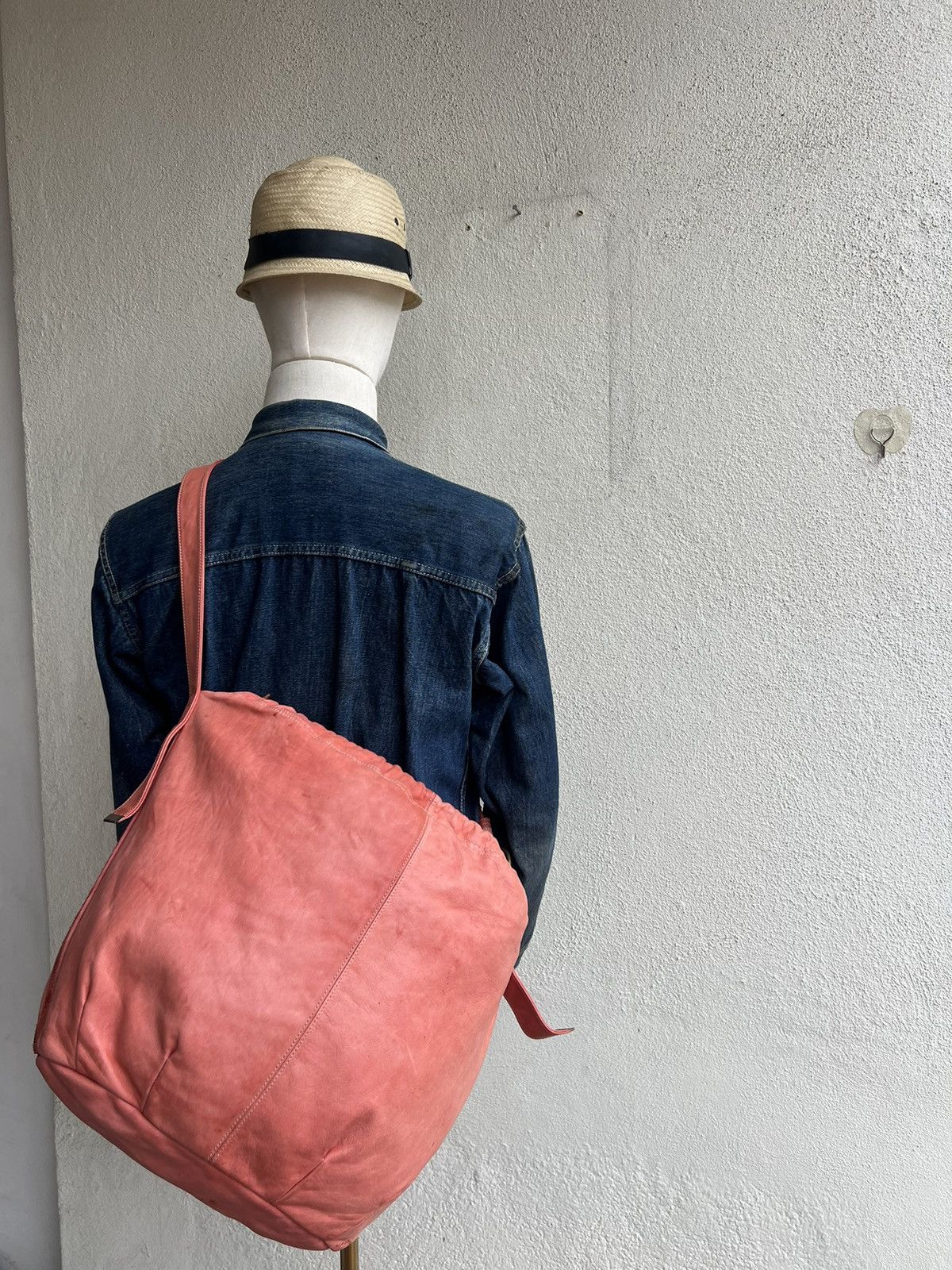 Leather Vintage Petit Ami Japan Faded Patina Leather Huge Bag Size ONE SIZE - 1 Thumbnail