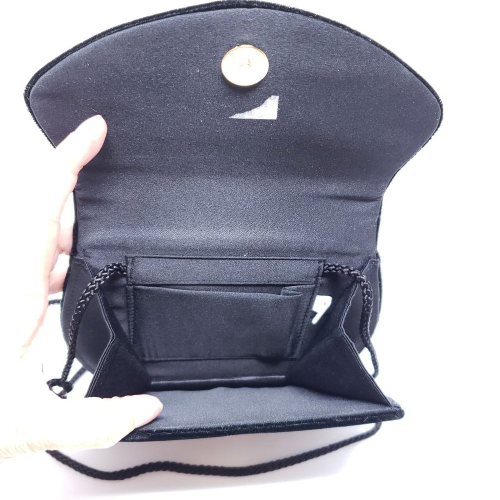 Vintage Solid Black Velvet Evening Crossbody Snap-Button Bag Purse Size ONE SIZE - 5 Thumbnail