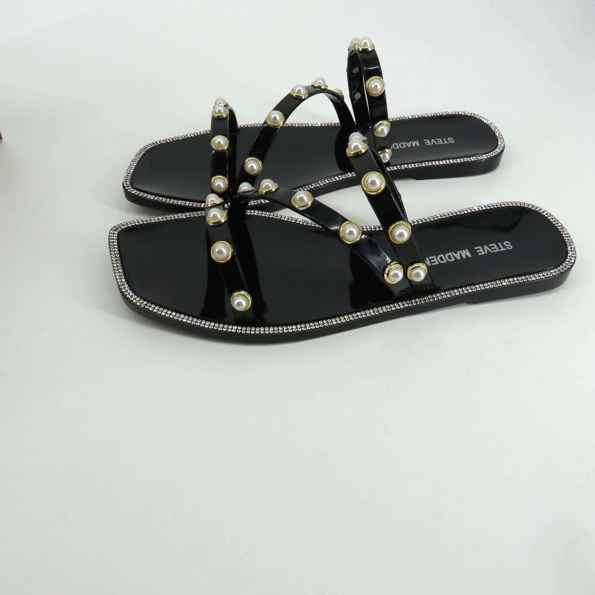 Steve Madden Steve Madden Black Strappy Sandals W/ Faux Pearls & Rhinesto Size US 7 / IT 37 - 6 Thumbnail