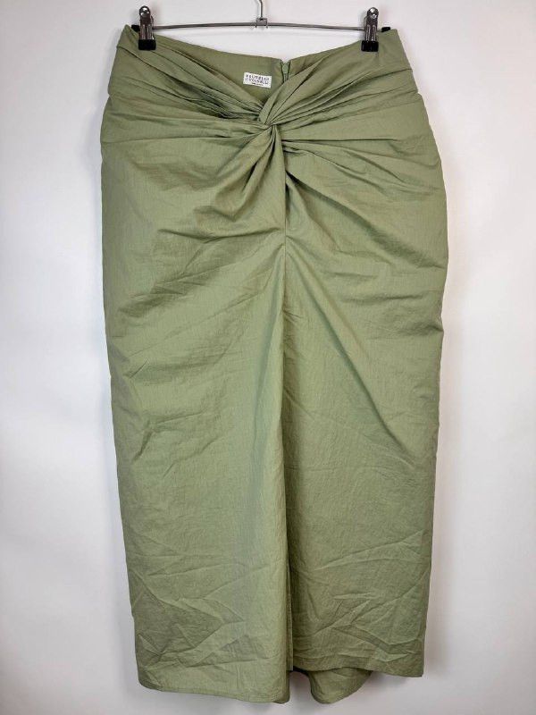 Brunello Cucinelli Skirt Pale Green Midi Front Drape Size 10
