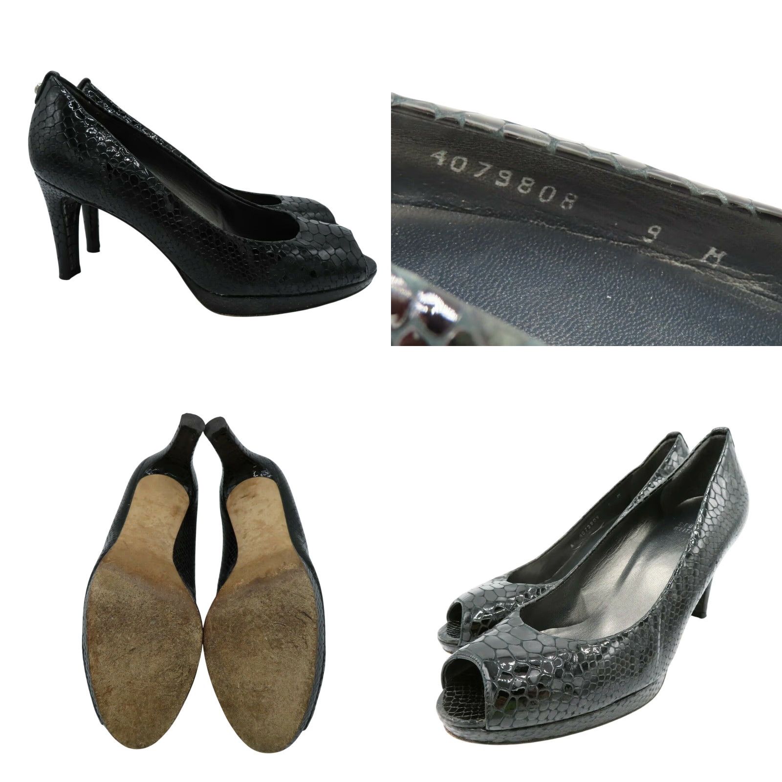 Stuart Weitzman Stuart Weitzman Women 8 M Black Patent Snakeskin Leather 4079808 Peep Toe Heels Size US 8 / IT 38 - 8 Thumbnail