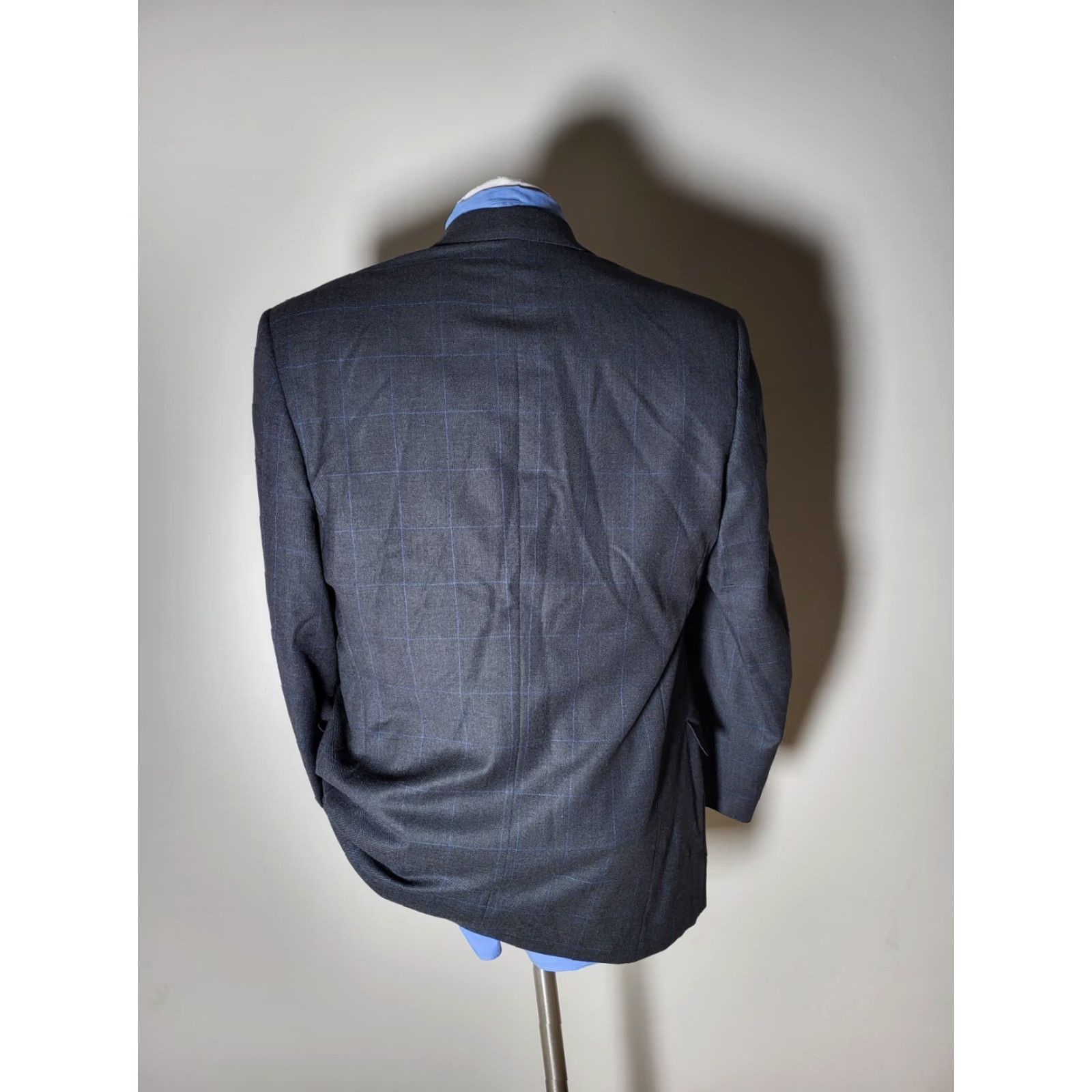 Canali VINTAGE Canali Blue On Charcoal Windowpane CANVAS Check Wool Tweed Jacket Blazer 52R 42R Size 42R - 5 Thumbnail