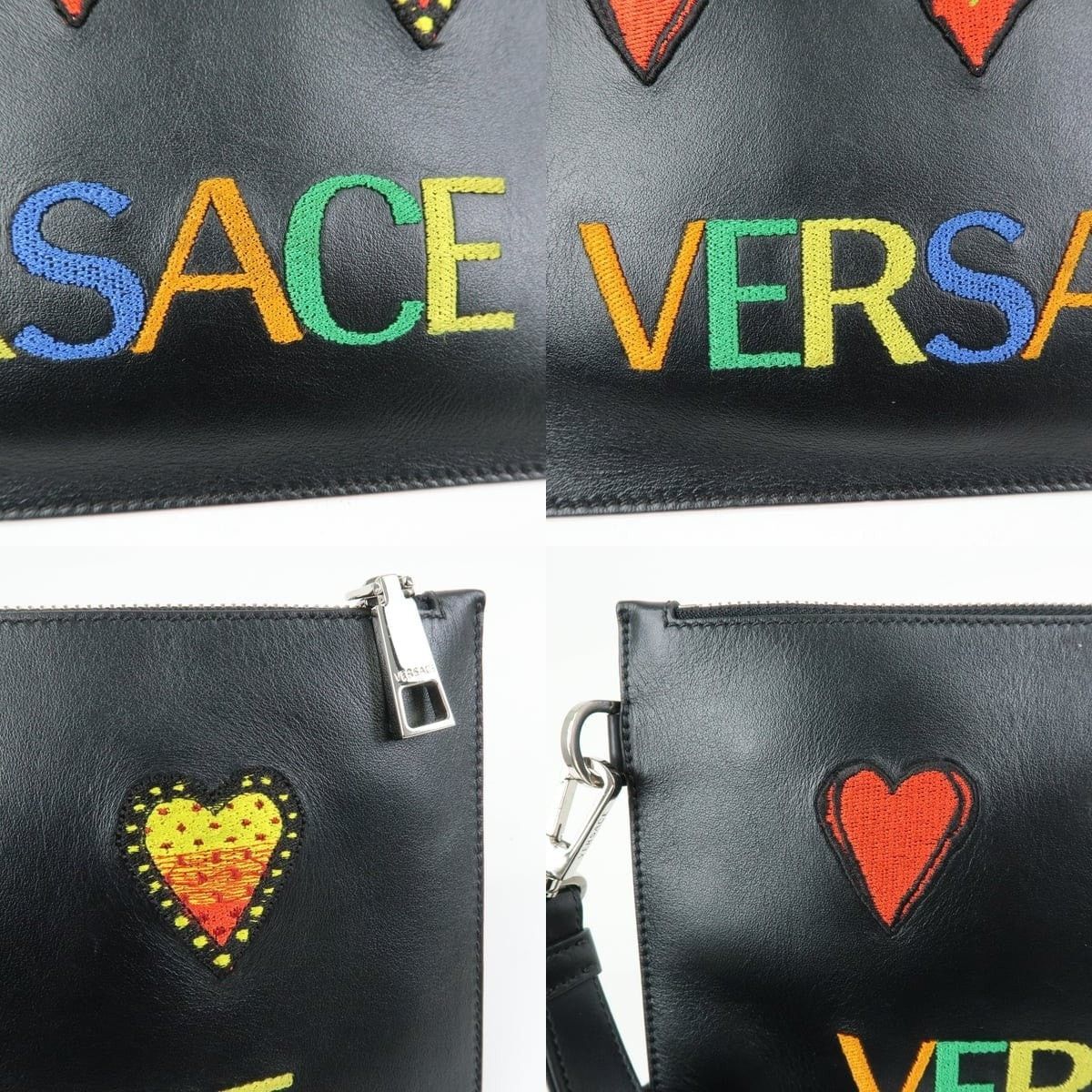 Versace Versace Logo Heart Leather Clutch Black Size ONE SIZE - 6 Thumbnail