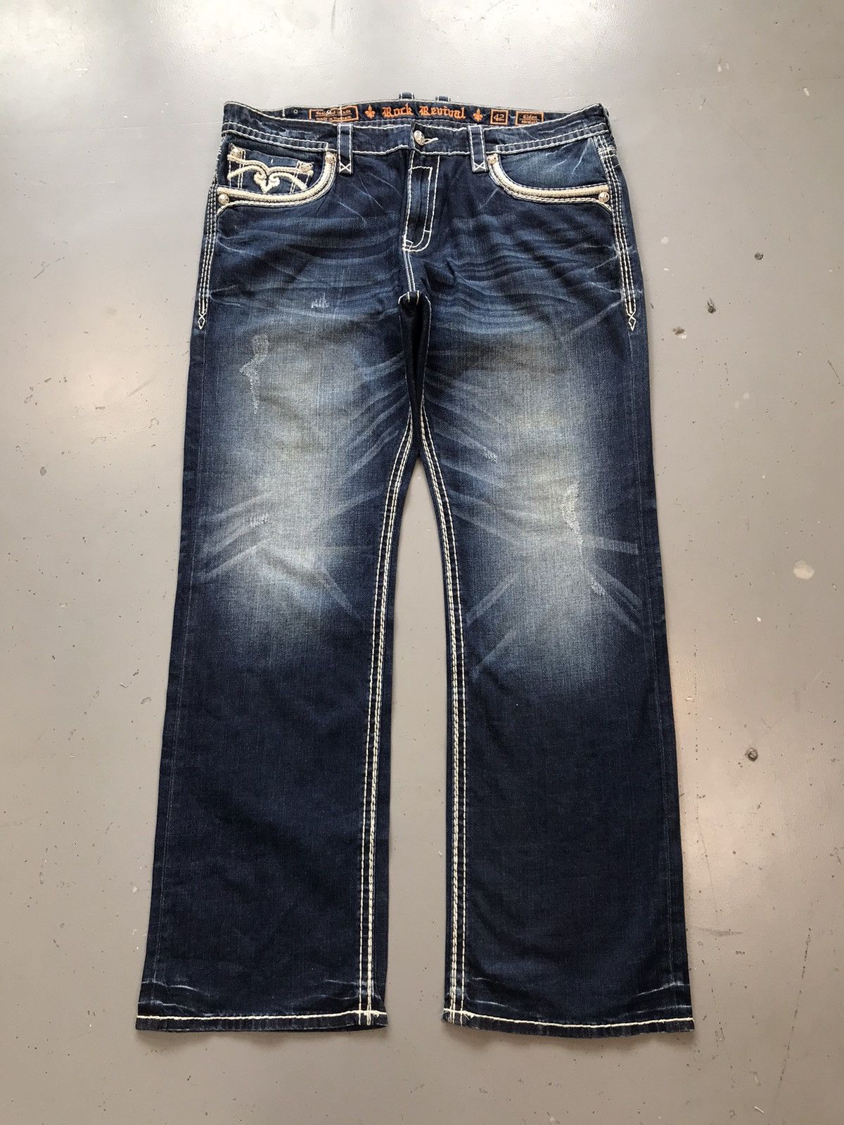 Vintage rock revival stitch embroidered denim