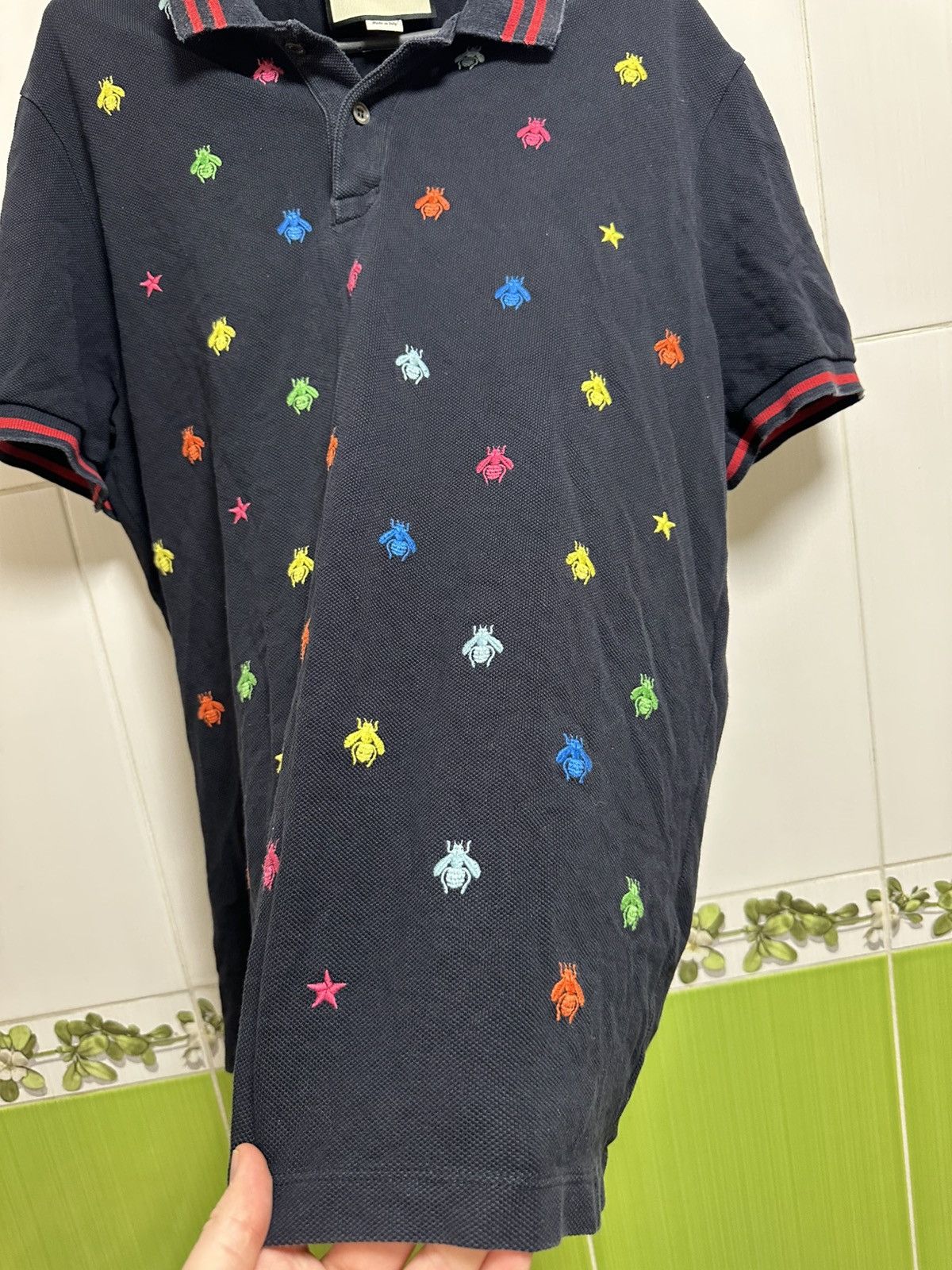 Gucci Gucci Dark Navy Bee Embroidered Pique Cotton Polo XXL Size US XXL / EU 58 / 5 - 2 Thumbnail