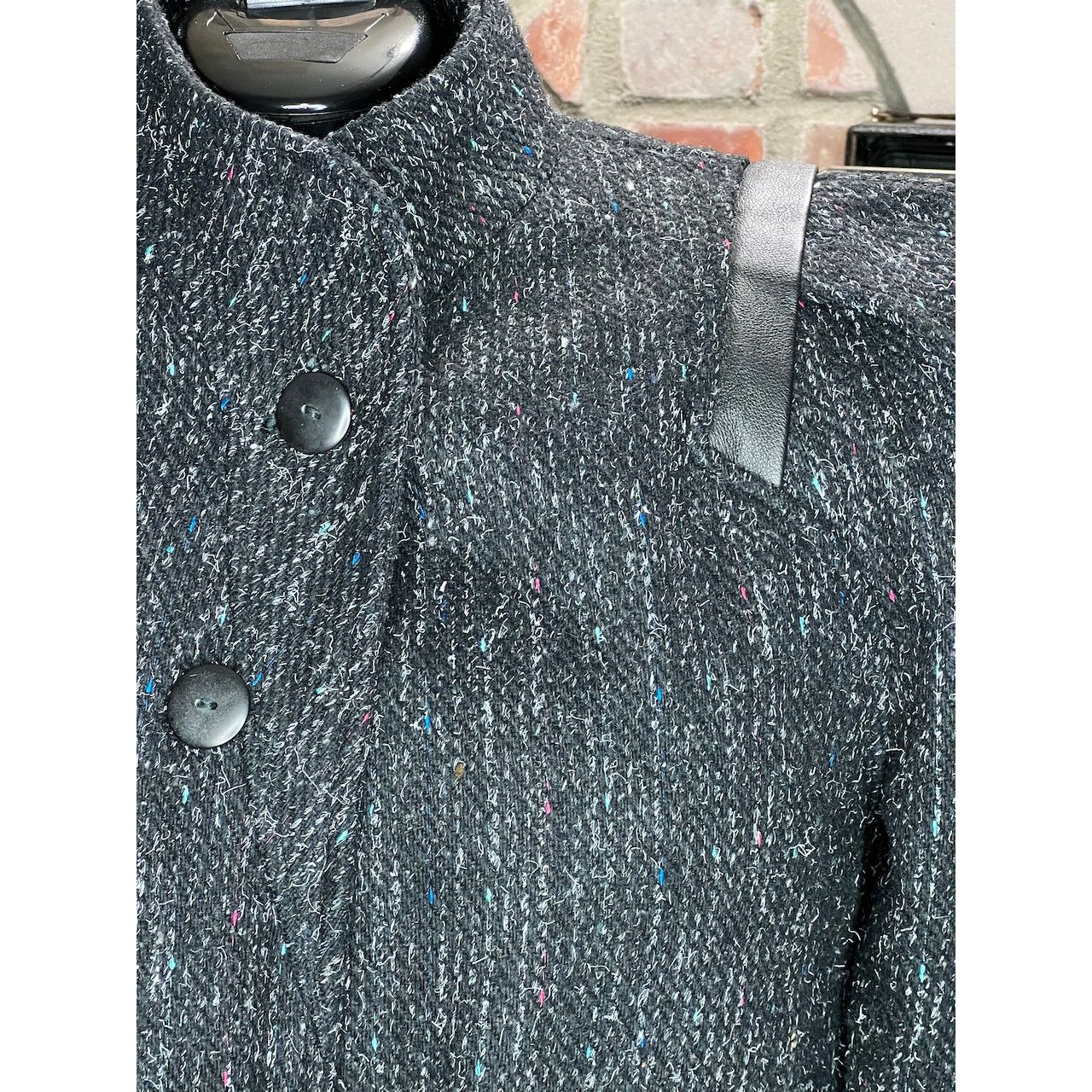 Vintage vintage wool coat charcoal teal pink blue high neck leather Size XXL / US 16-18 / IT 52-54 - 4 Thumbnail