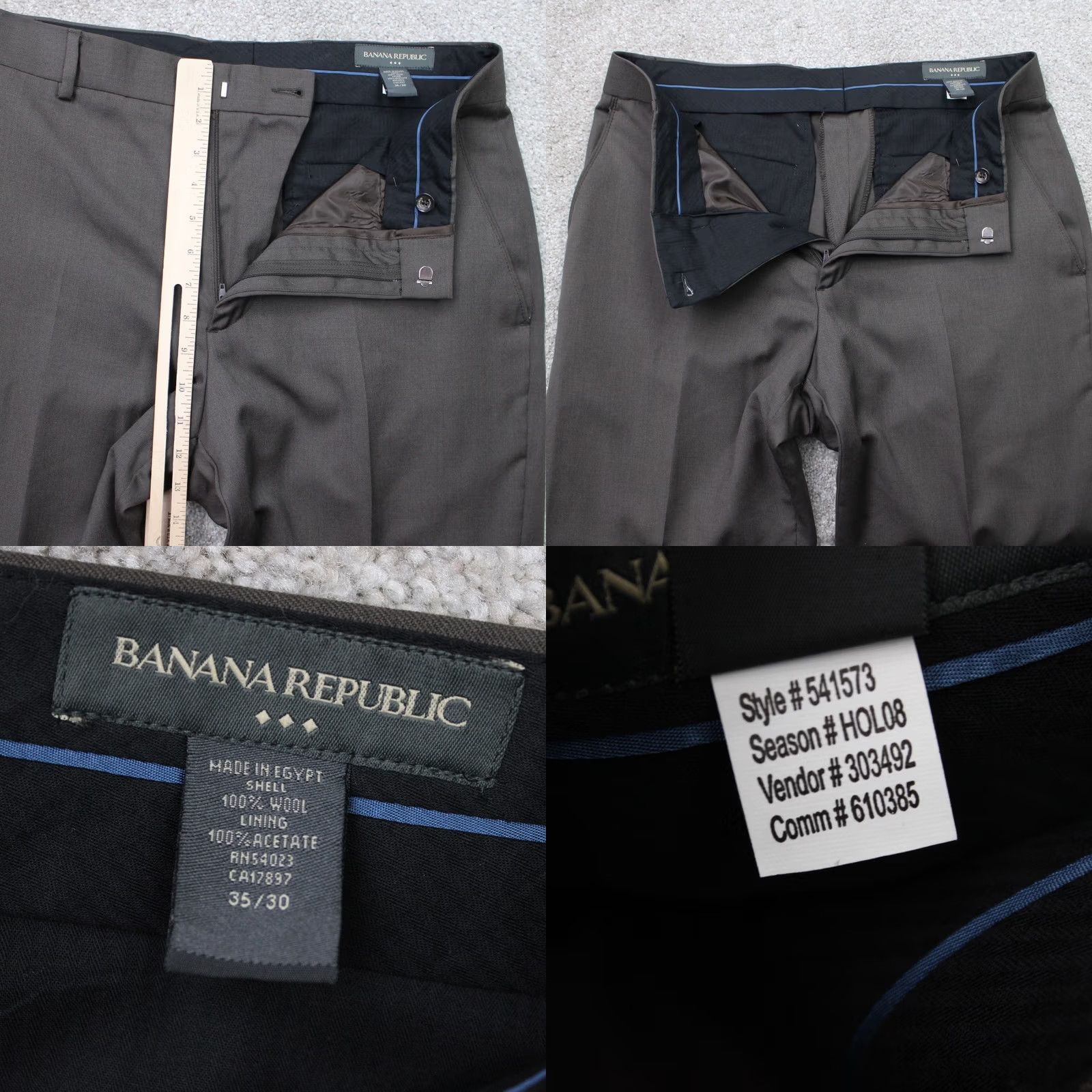 Banana Republic Banana Republic Pants Mens 35x30 Brown Wool Flat Front Straight Dress Pants Size US 35 - 8 Thumbnail