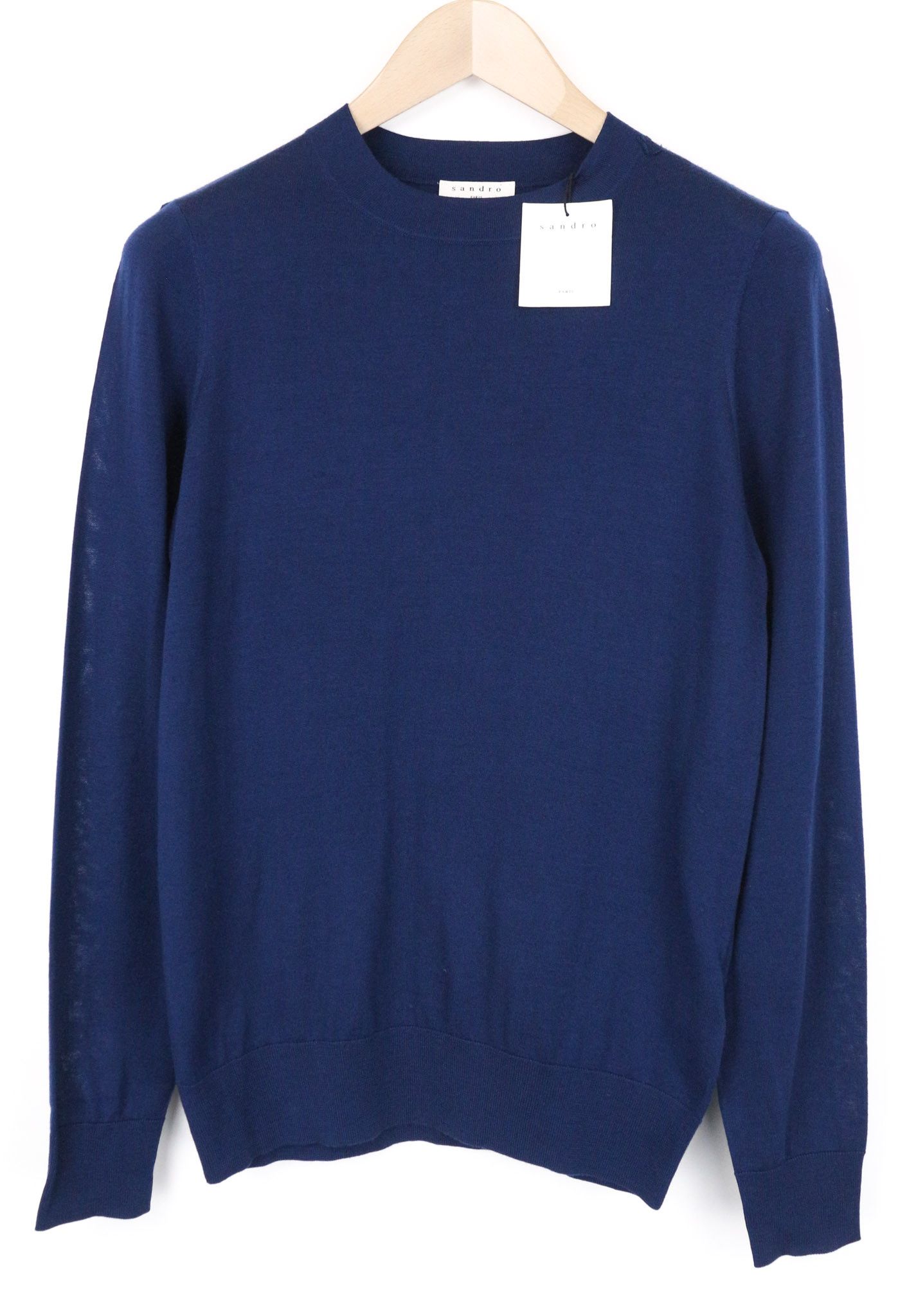 Sandro XS Navy Blue Tight Knit Wool Crew Neck Jumper 74574 Size US XS / EU 42 / 0 - 1 Thumbnail