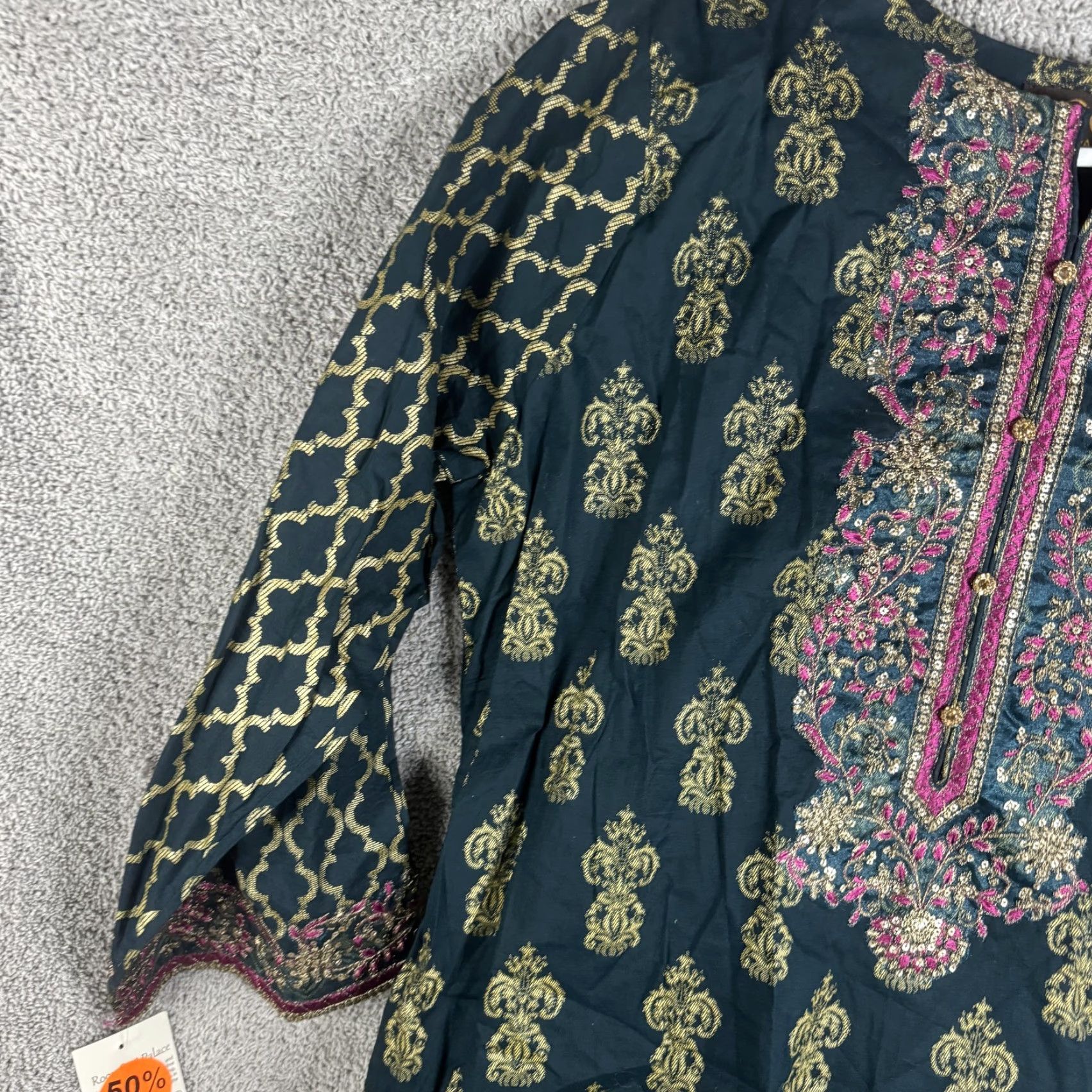 Palace Roop Sari Palace Kaftan Dress Womens 48 Green Embroidered Paisley Tunic Kurti Dressy Knee-Length Party Wedding Silk? (Note: This is placeholder) Size XL / US 12-14 / IT 48-50 - 2 Thumbnail