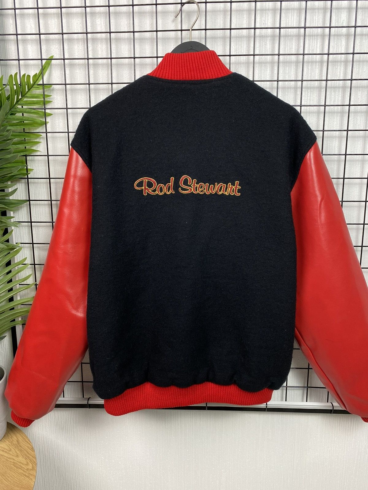image of Band Tees x Varsity Jacket Super Rod Stewart “Smiler” (Album 1974) Varsity Jacket in Black/Red (Siz