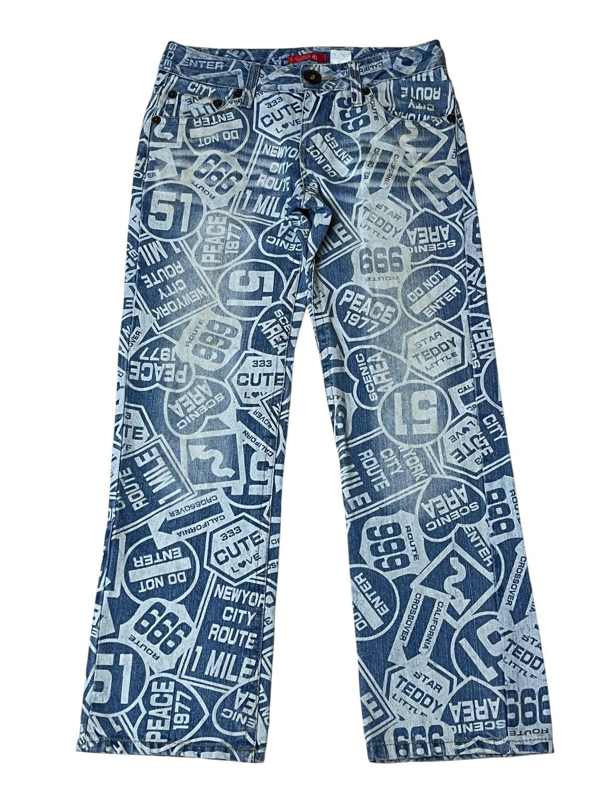 Le Grande Bleu (L.G.B.) Sick japanese subculture W.A.Z.P fullprint route 666 jeans Size US 30 / EU 46 - 2 Thumbnail