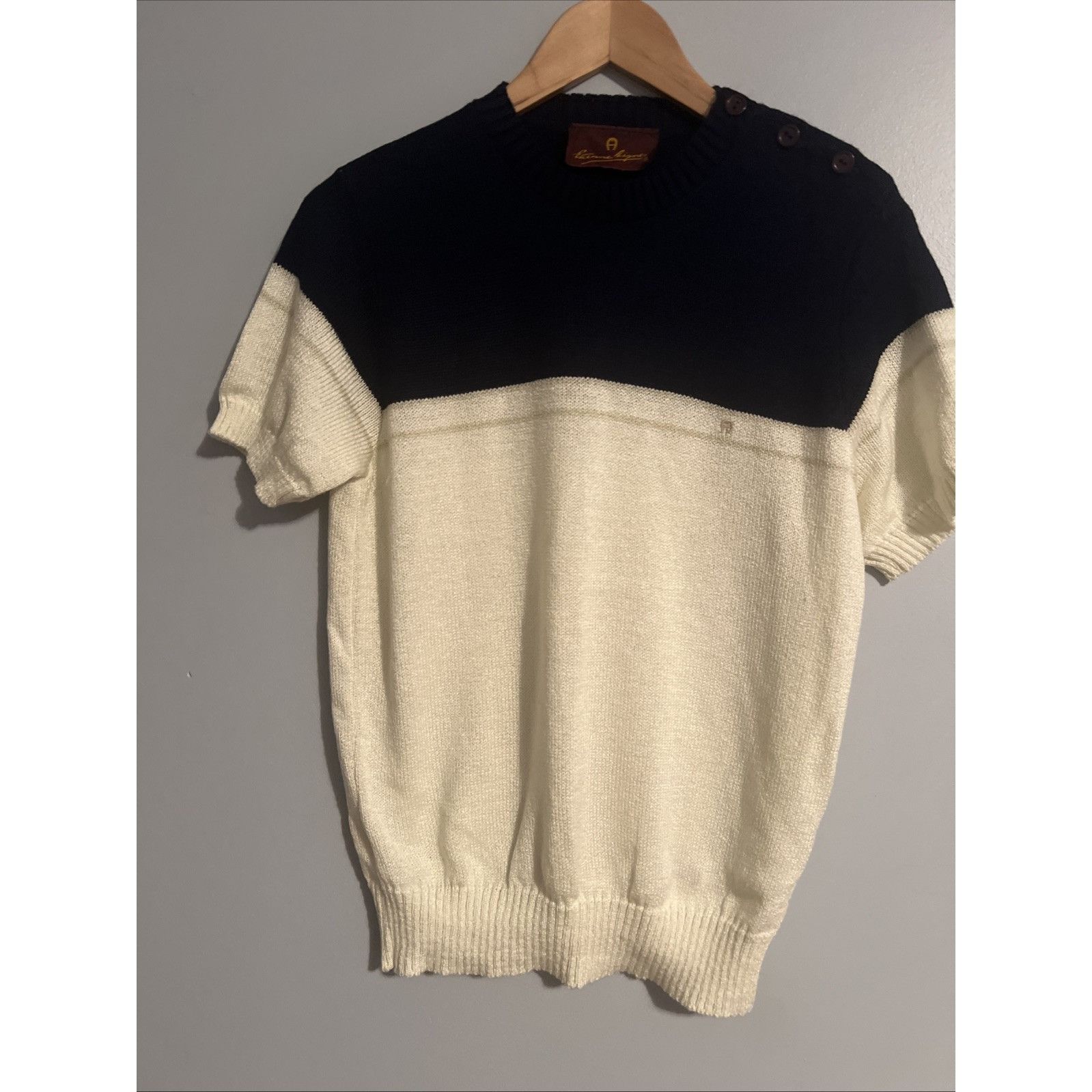 Etienne Aigner Rare Vintage Etienne Aigner Short Sleeve Blue And Cream Made Size M / US 6-8 / IT 42-44 - 1 Thumbnail