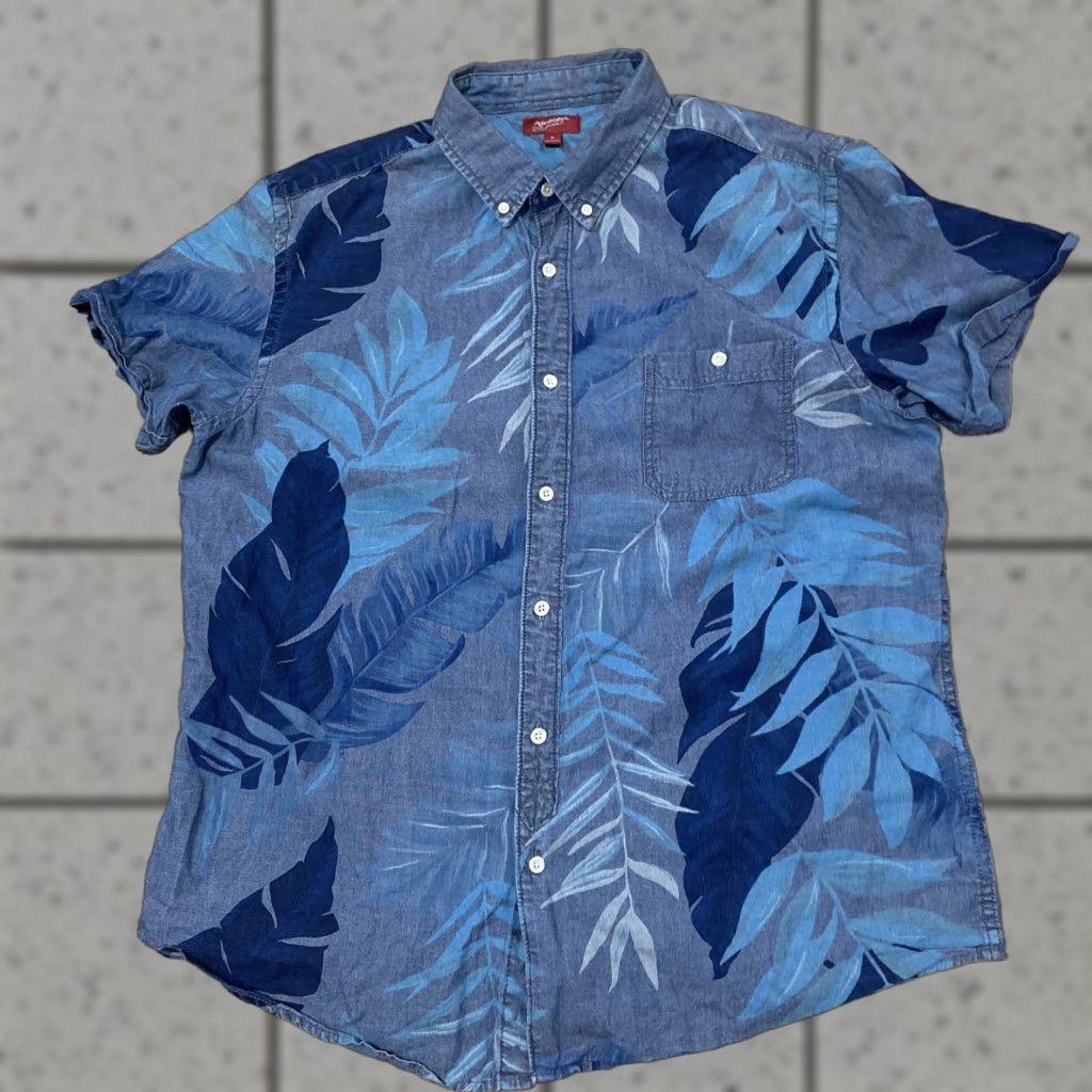 Vintage VINTAGE Arizona Jeans Mens Hawaiian Chambray Shirt XL Floral Blue Twill Oxford Casual XL Size US XL / EU 56 / 4 - 1 Thumbnail