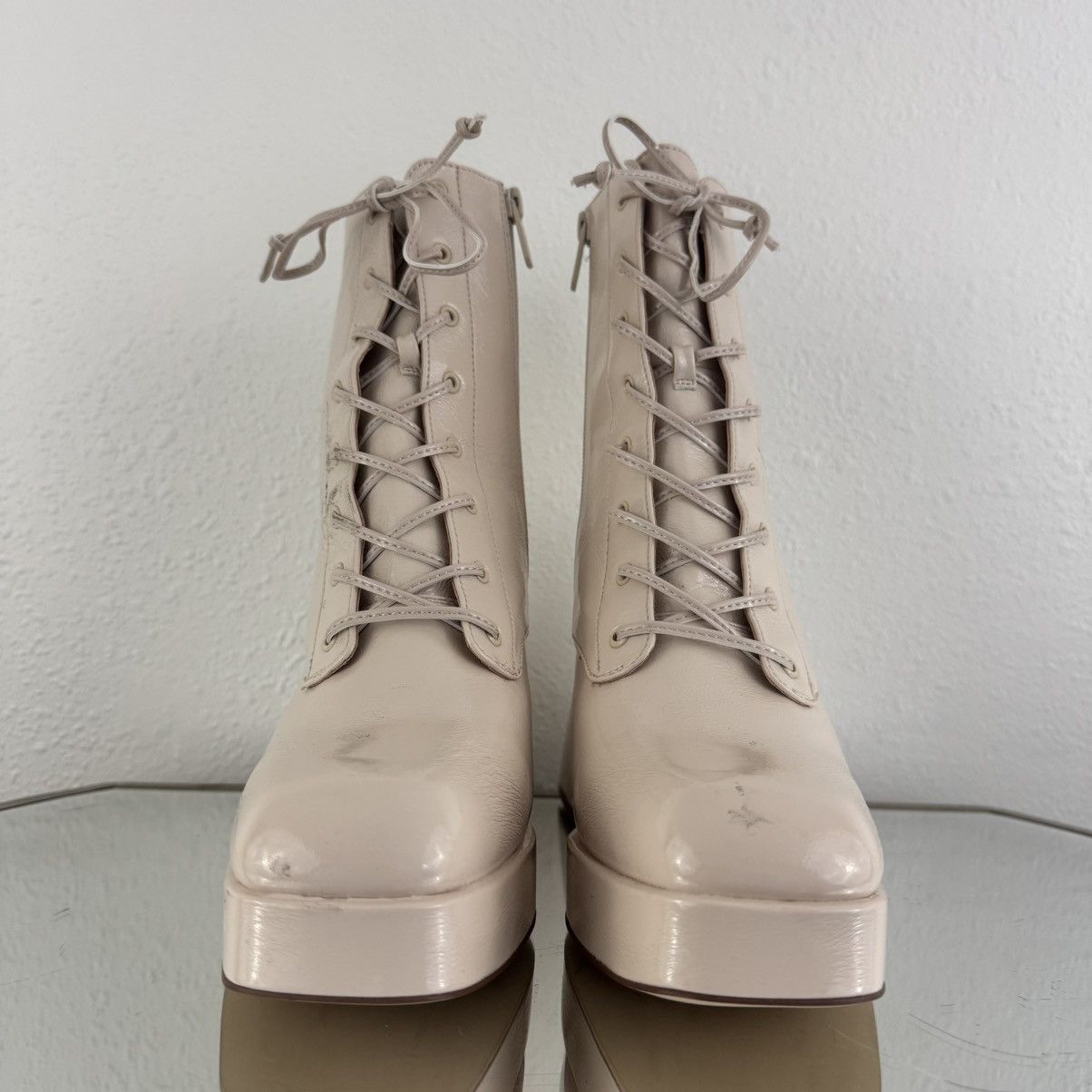Sam Edelman SAM EDELMAN Nude Patent Leather Karter Platform Ankle Boots Size US 9.5 / IT 39.5 - 12 Thumbnail