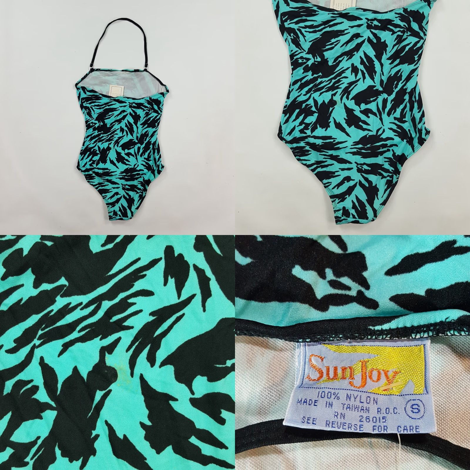 Vintage VTG 80s Cyan Tiger Halter Women's Size S One Piece Bikini Swim Suit Blue Retro SunJoy Size S / US 4 / IT 40 - 8 Thumbnail