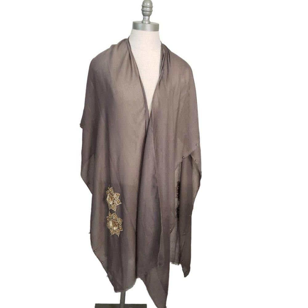 Designer CT843 Brown Shawl Wrap with Gold Flower Design Size ONE SIZE - 1 Thumbnail