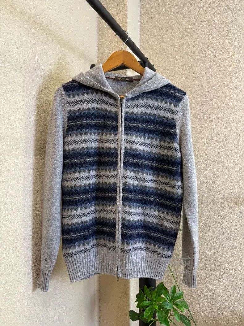 Loro Piana Fair Isle Hooded Cardigan 60% Cashmere + 30% M