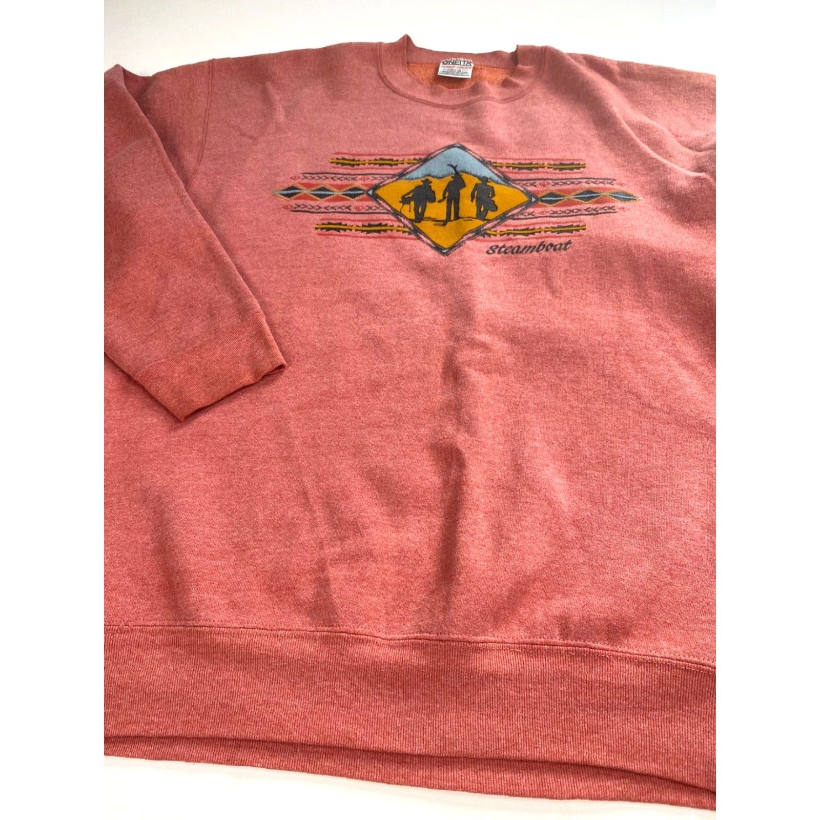 Vintage Oneita Vintage 90s Steamboat Sweatshirt XL Coral Puff Print Fleece Crew Neck Men’s Pullover Sweatshirt Size US XL / EU 56 / 4 - 4 Thumbnail