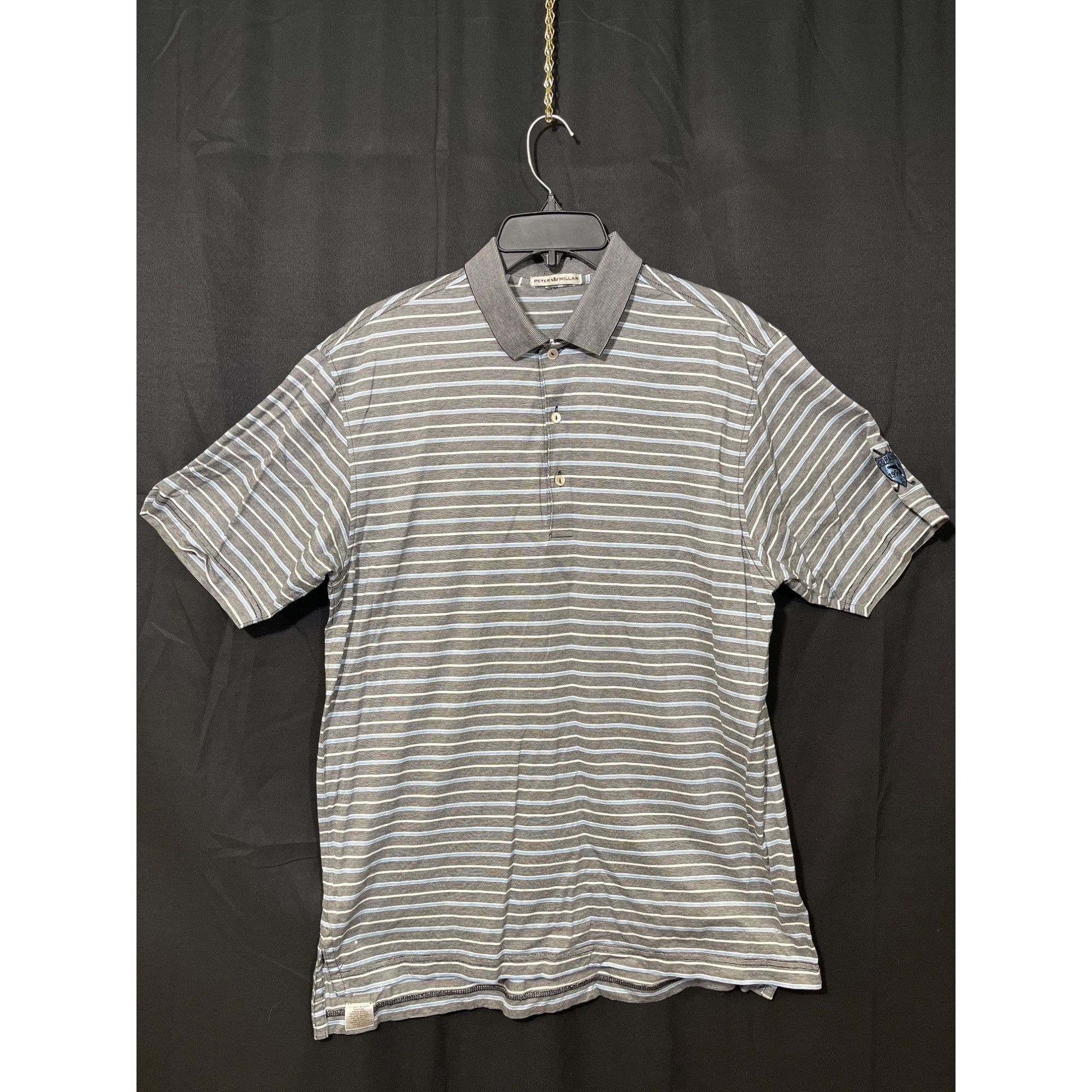 Peter Millar Peter Millar SKU 7569 Mens Striped Polo Shirt Gray and Blue Size US L / EU 52-54 / 3 - 1 Thumbnail